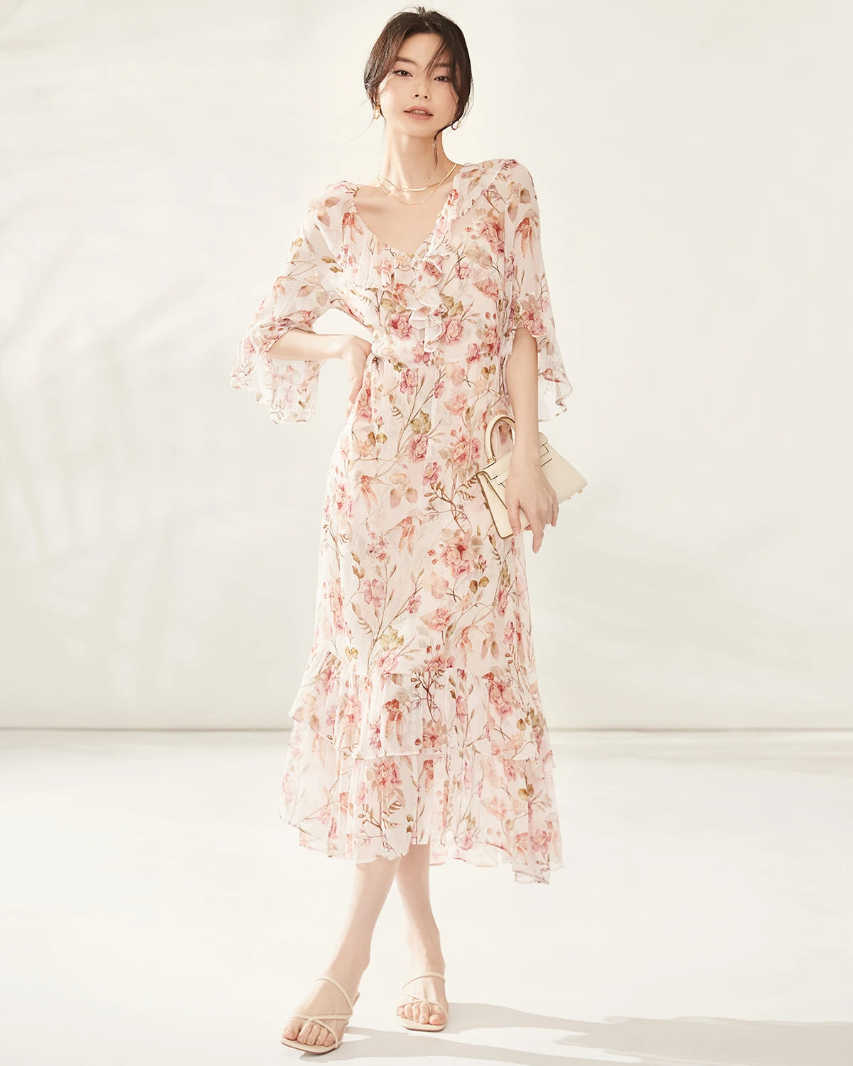Elegant Silk Garden Party Dress for Women - Floral Summer Maxi Dress for Outdoor Events, Weddings & Special Occasions