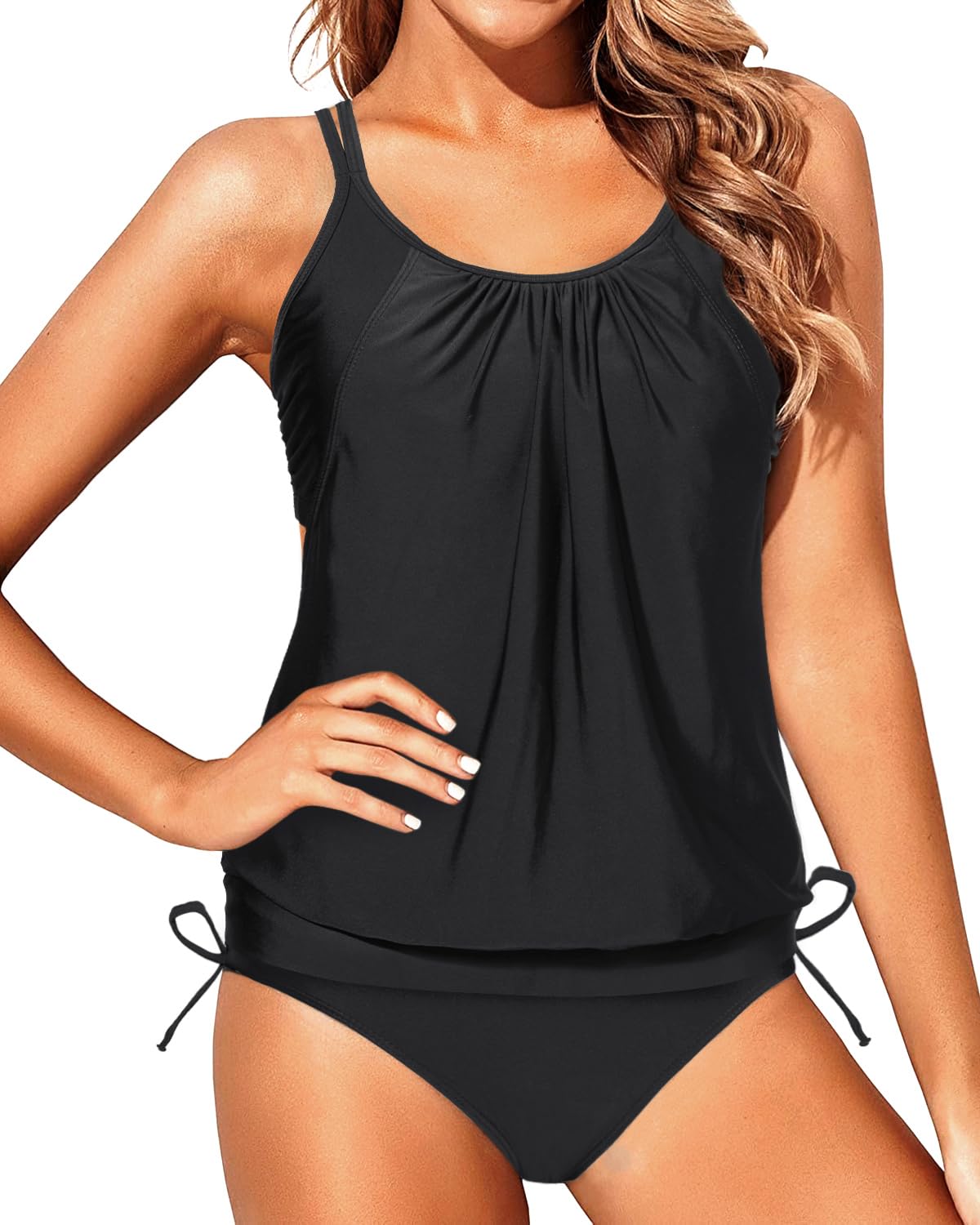 Yonique Women's Athletic Tankini Swimsuits - Blouson Swim Tops with Bikini Bottoms, 2-Piece Bathing Suits for Swimming, Beach & Pool Workouts | Perfect for Vacation, Water Aerobics & Summer Activities