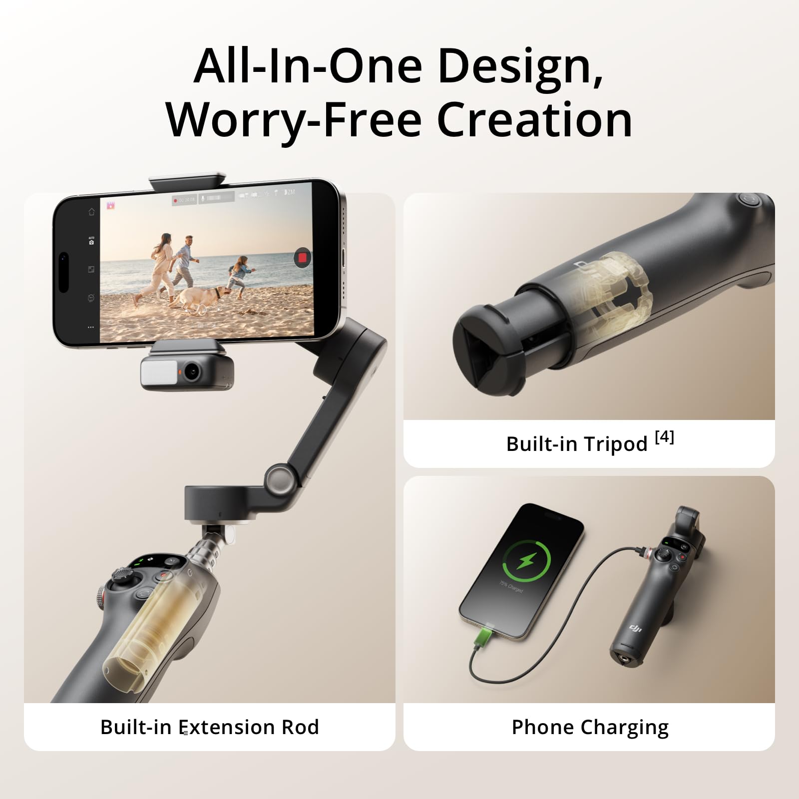 DJI Osmo Mobile 7P 3-Axis Smartphone Gimbal Stabilizer for iPhone & Android - Native Tracking, Built-in LED Light, Quick Launch, One-Tap Editing, Extendable Tripod & Selfie Stick - 10-Hour Battery with Phone Charging - Perfect for Vlogging, Live Streaming & Content Creation