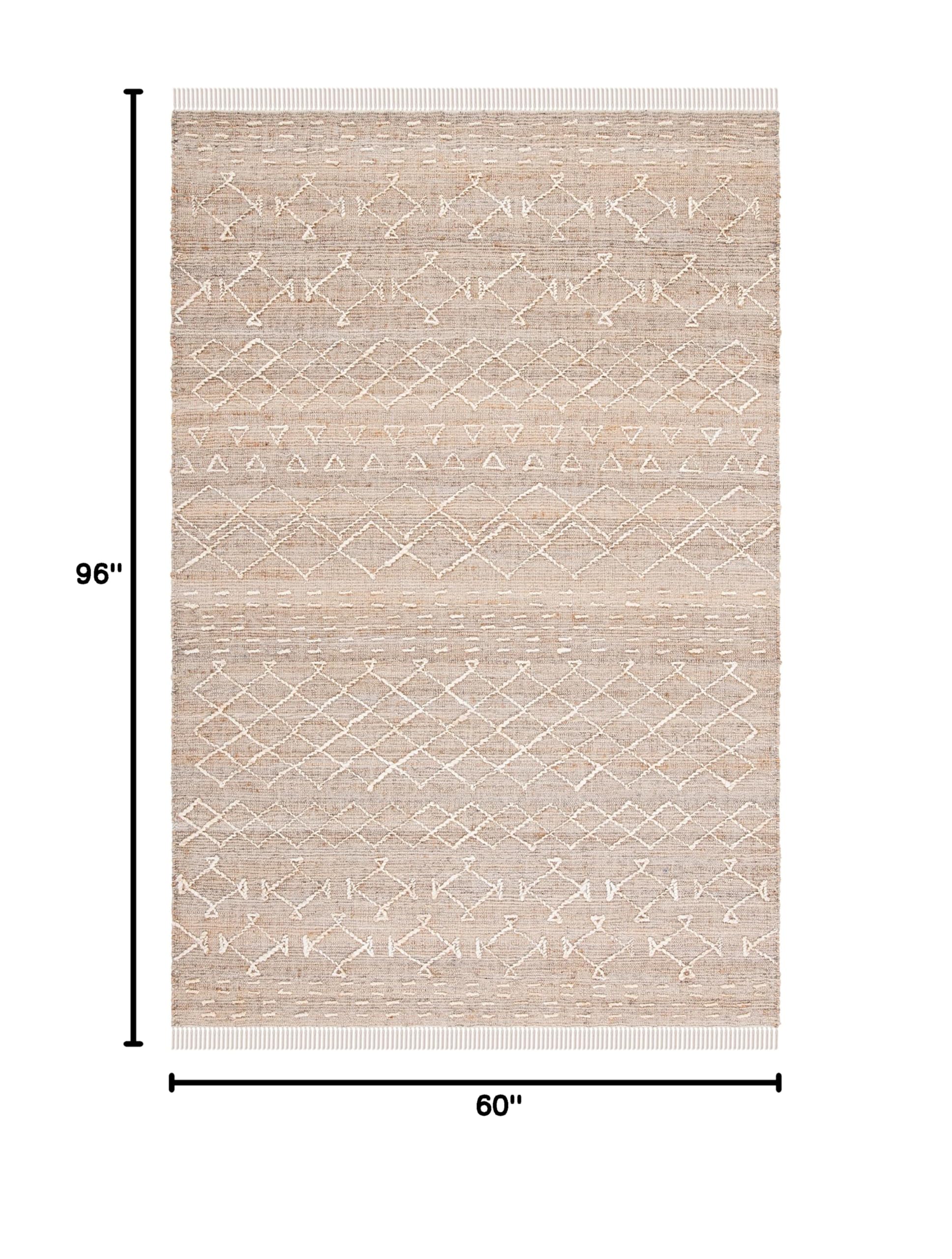 SAFAVIEH Handmade Boho Jute Area Rug 5' x 8' - Natural & Ivory, Eco-Friendly Natural Fiber, Non-Slip Fringe for Living Room & Bedroom | Perfect for High Traffic Areas, Boho Chic Decor & Cozy Home Style (NFB405A)