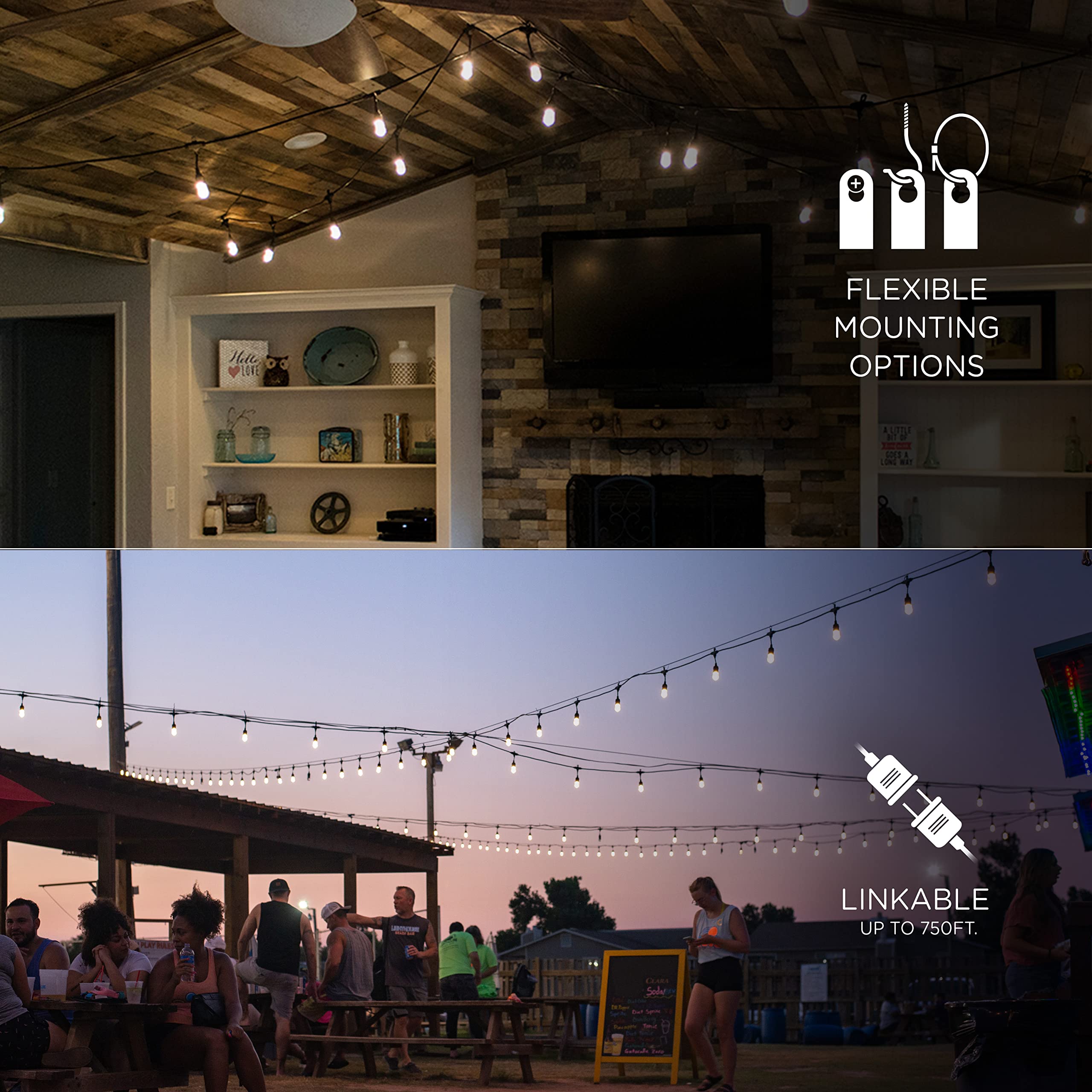 Enbrighten 48ft Black Outdoor String Lights with 24 Shatterproof Acrylic Bulbs - Classic Warm White Weatherproof LED Lights for Patio, Garden, Backyard & Wedding Decor