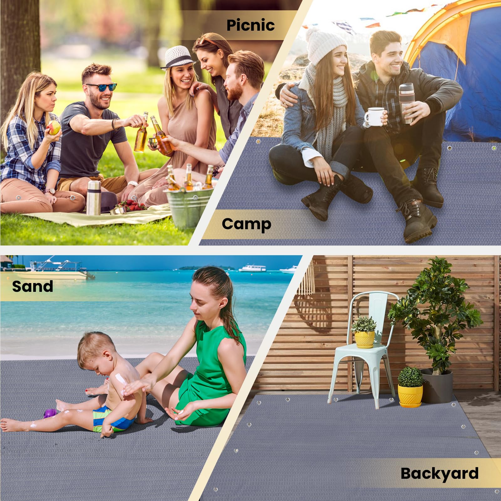 WILDROOTS 6x6Ft Waterproof Camping Tent Tarp - Breathable Picnic Blanket & Durable Floor Mat for Outdoor Adventures, Hiking, and Beach Trips