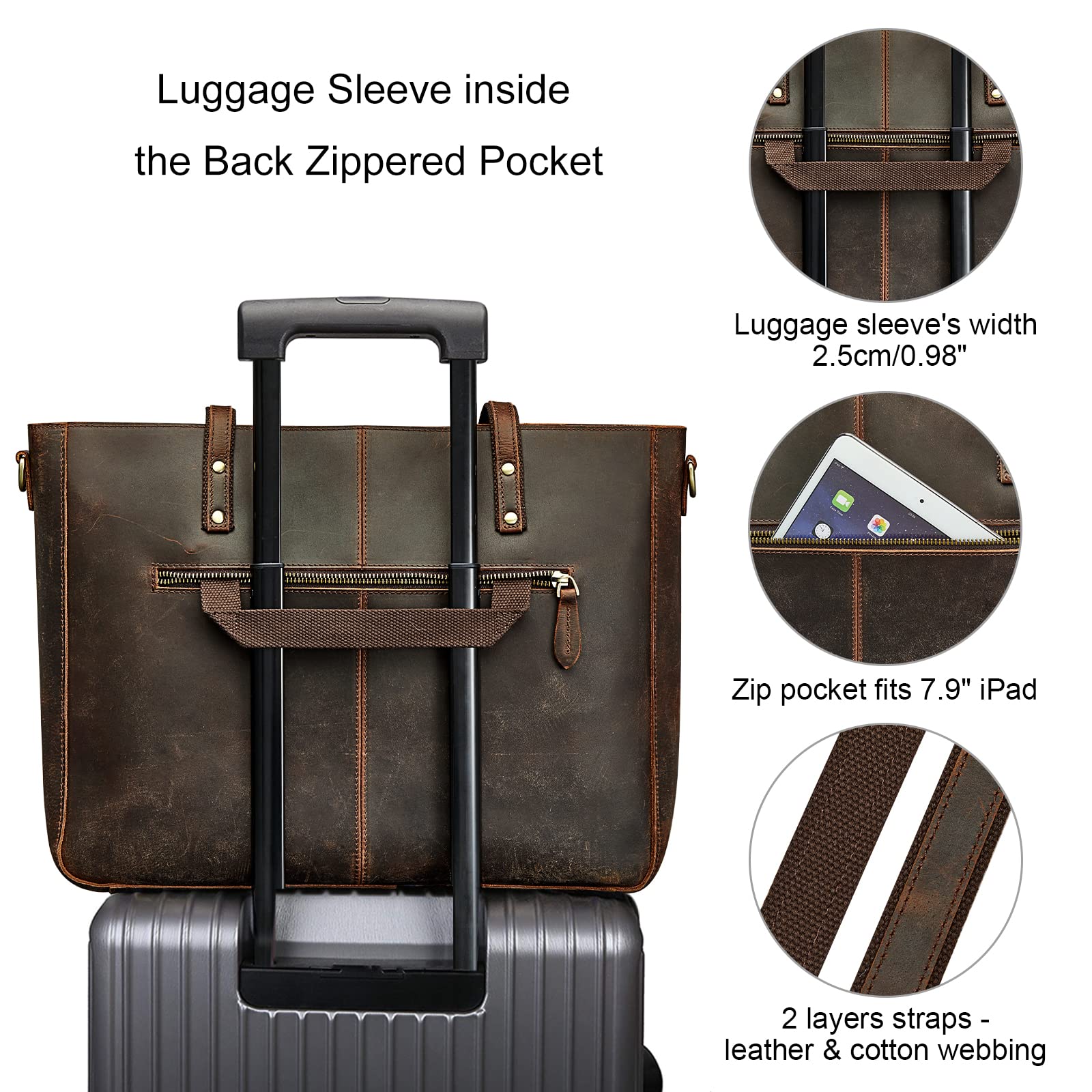 Genuine Leather Shoulder Tote Bag for Women - Large Work Purse Handbag with Multiple Pockets | Perfect for Office, Travel & Everyday Use