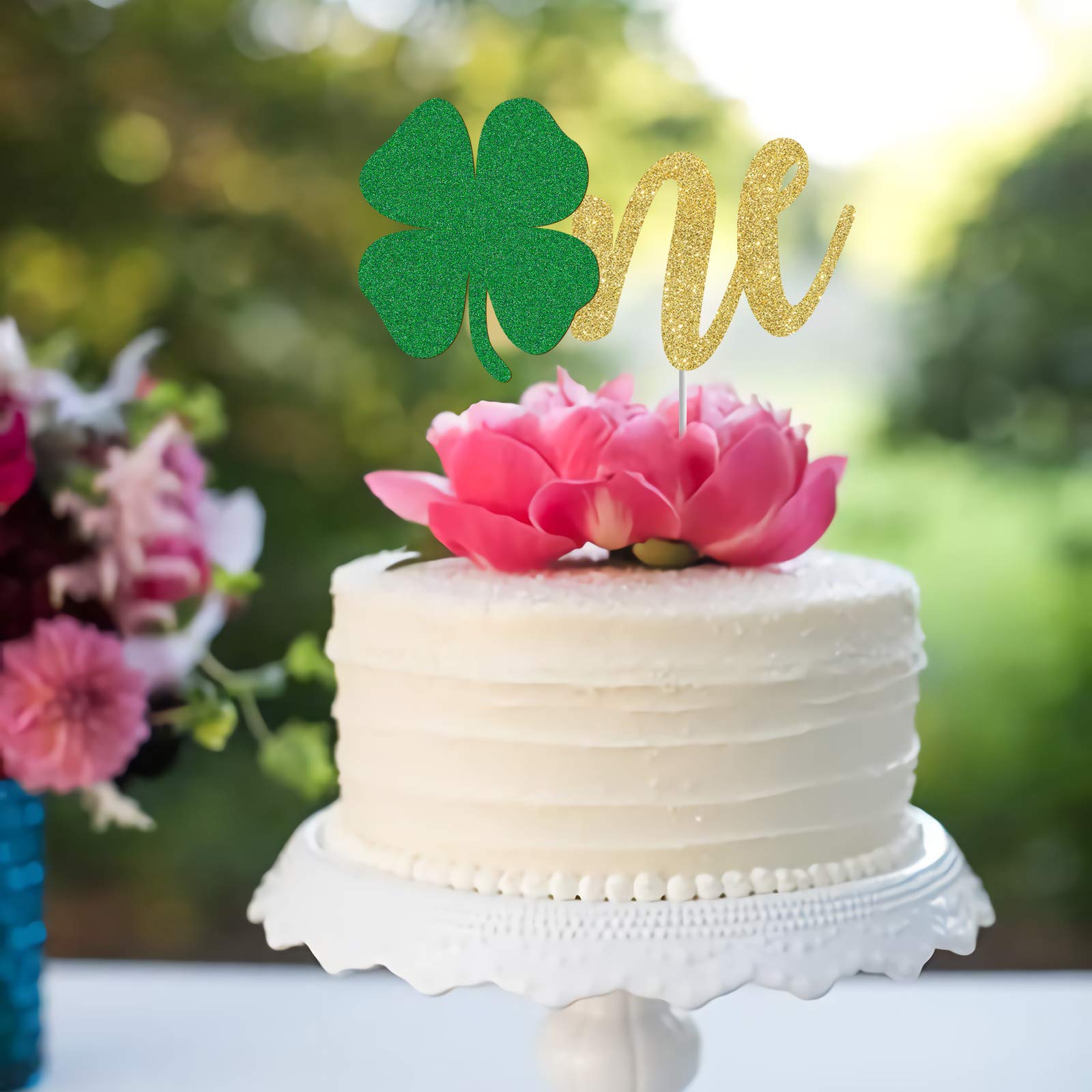 Shamrock One Cake Topper - 1st Birthday Cake Decorations for St. Patrick's Day - Gold & Green Glitter Clover Party Decor - Perfect for Smash Cake Photos & Baby's First Birthday Celebrations