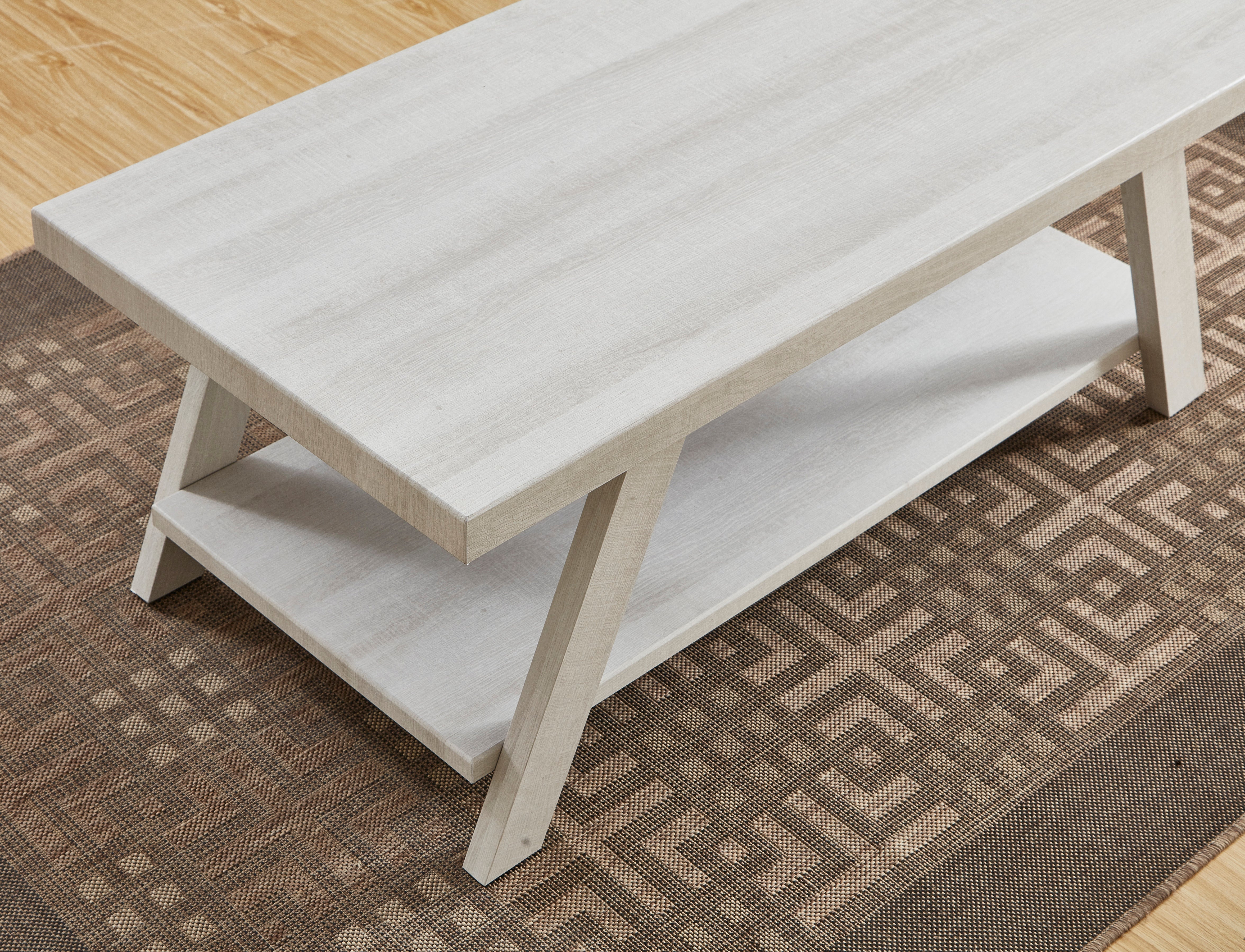 Roundhill Furniture Athens Contemporary White Wood Shelf Coffee Table - Modern Living Room Centerpiece for Home Decor & Storage