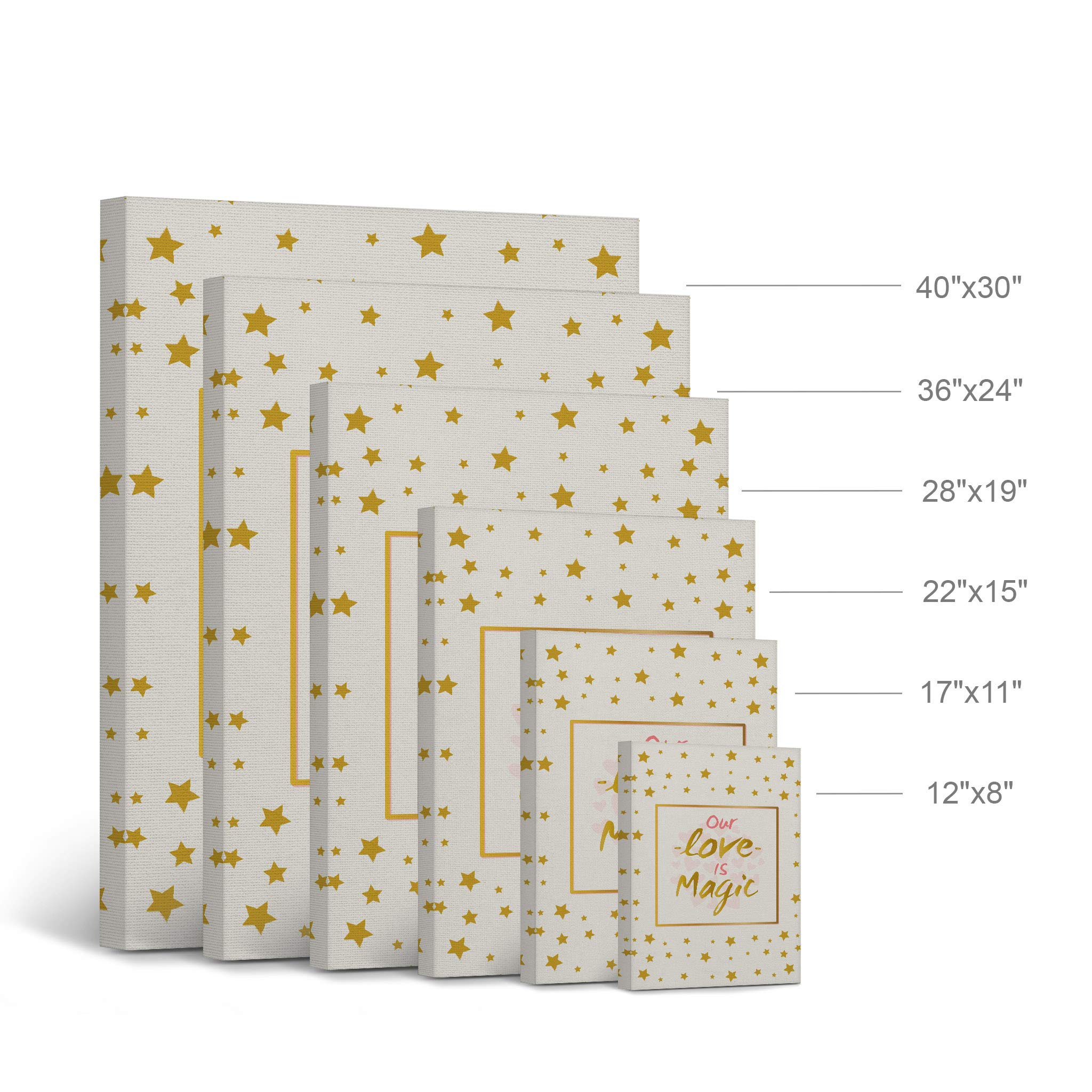 Our Love is Magic Quote Canvas Wall Art - Golden Stars Background, Ready to Hang Nursery Decor for Baby & Kids Room - 40x30 Inch Made in USA | Perfect for Bedroom, Living Room & Gift Ideas