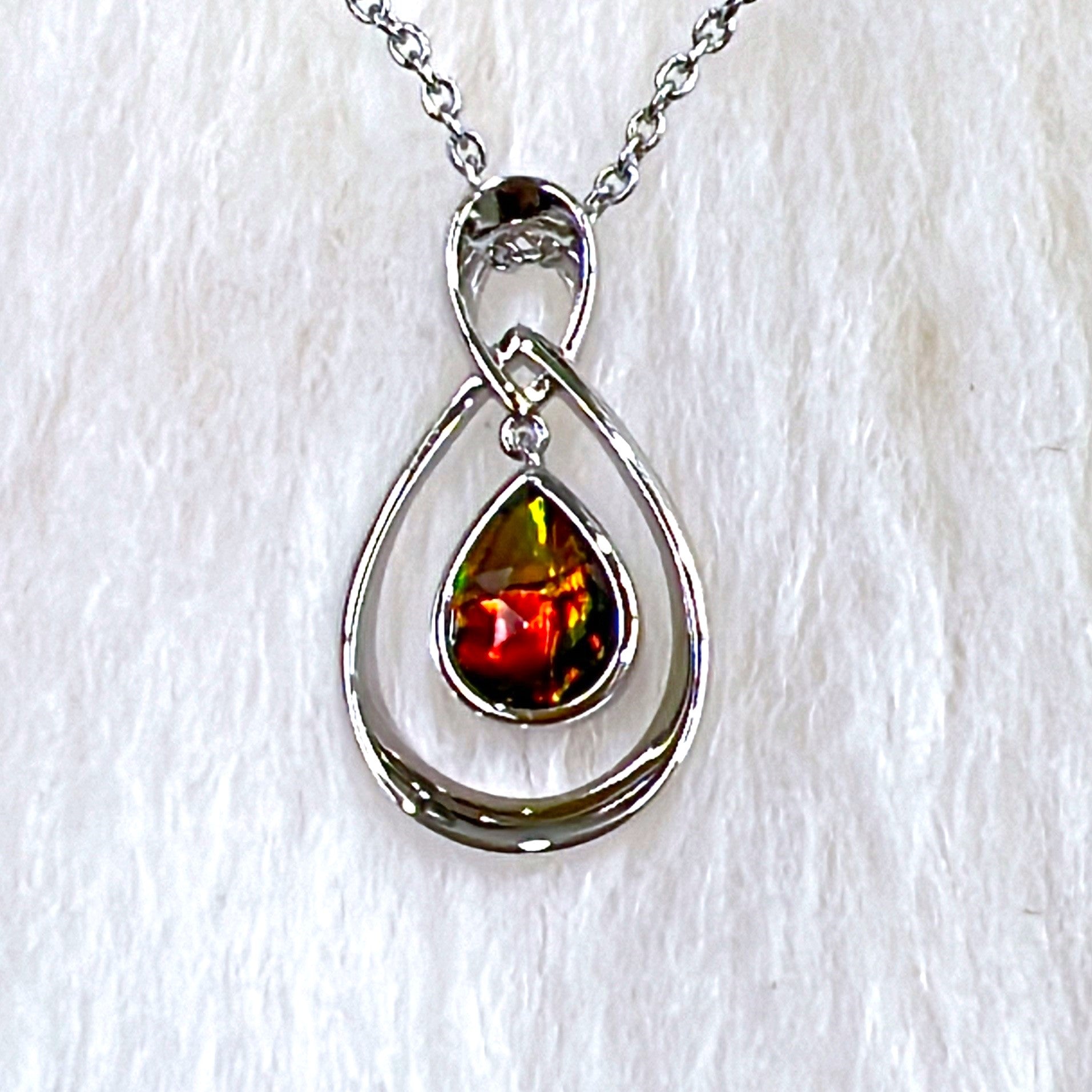 Ammolite Silver Plated Infinity Pendant Necklace - Elegant Jewelry for Women, Gift for Her, Perfect for Valentine's Day & Anniversary