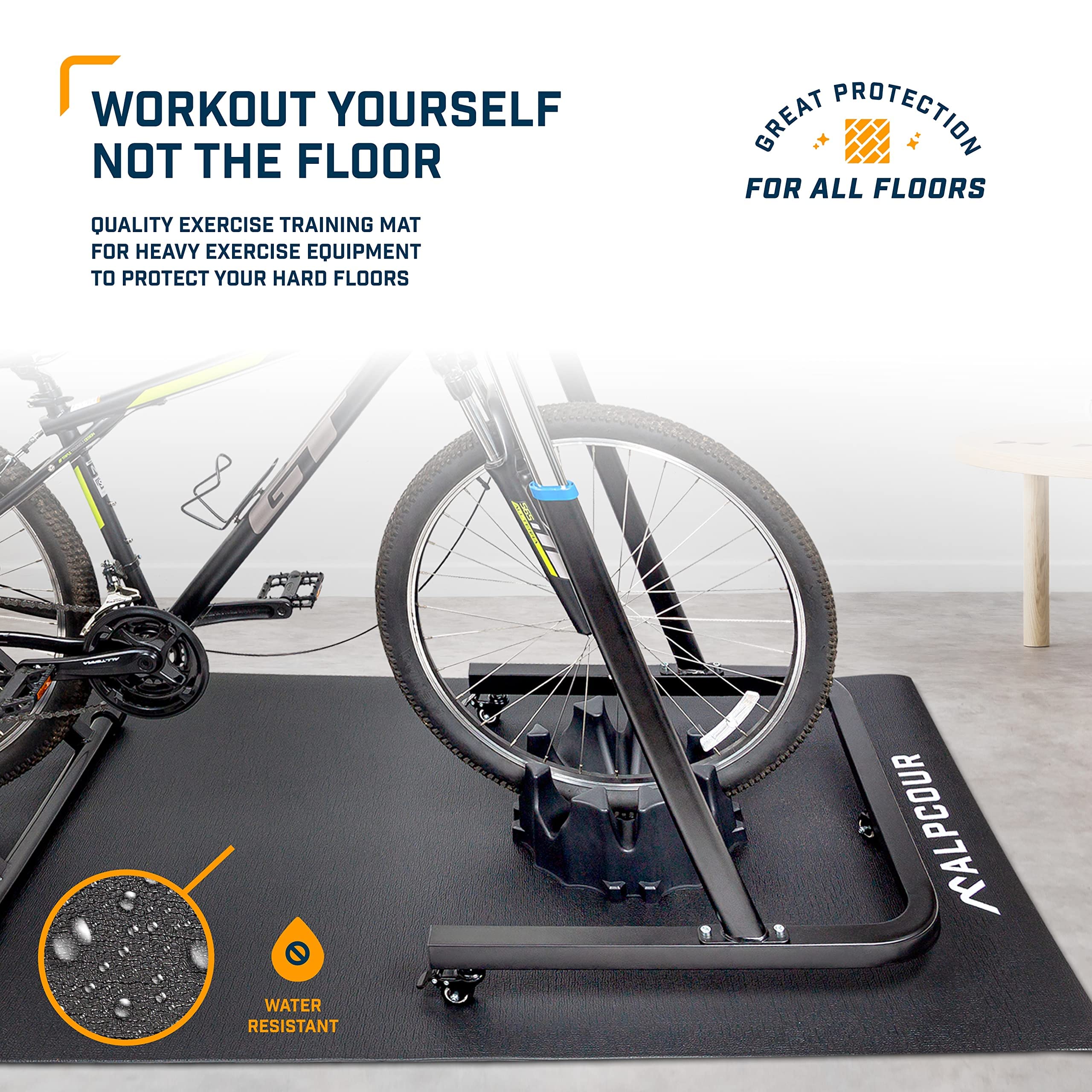 Alpcour Indoor Bike Trainer Stand with 36”x78” Exercise Mat & 4-Tier Front Wheel Riser Block - Anti-Skid Design for Home Cycling Workouts, Cardio Training & Winter Riding