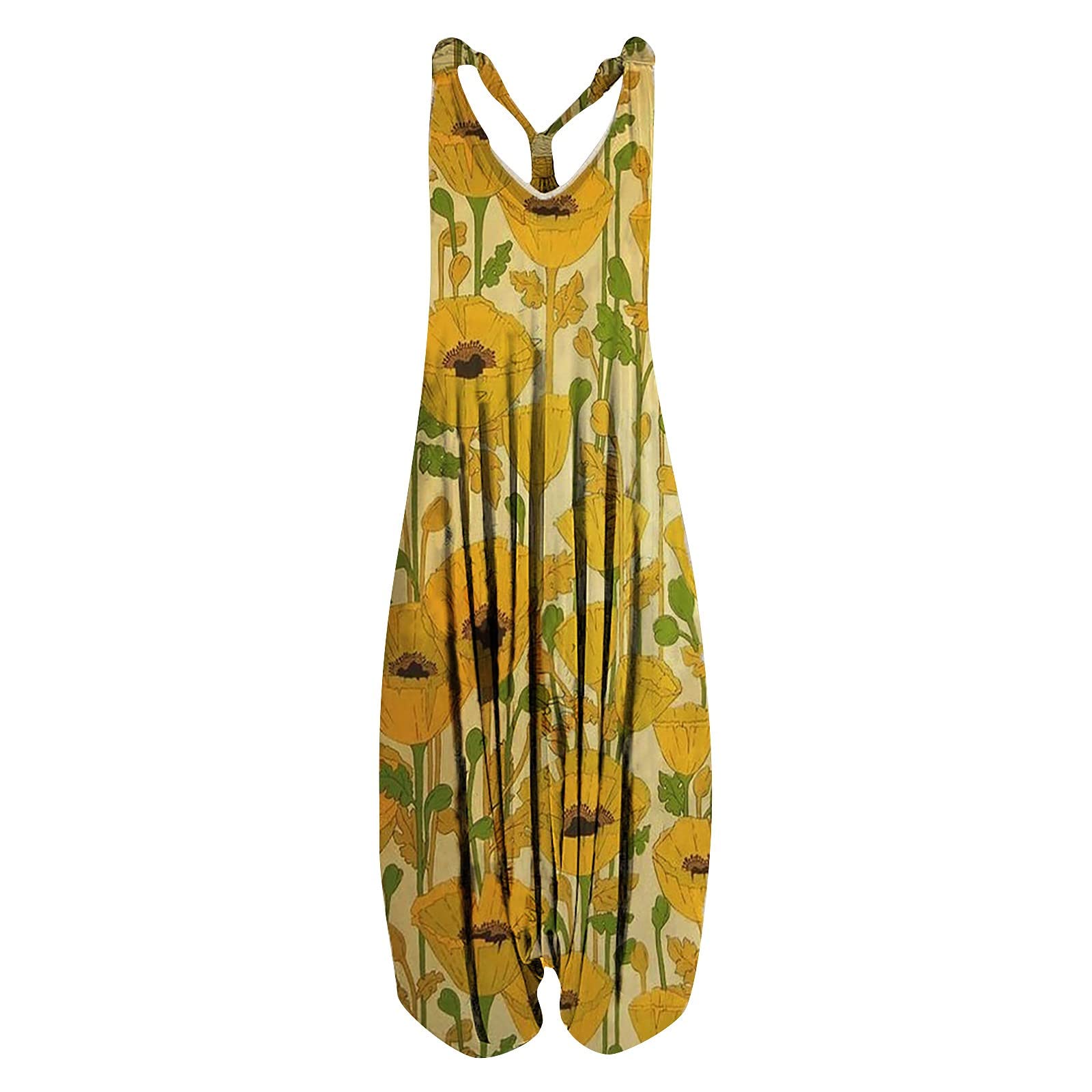 Plus Size Women's Jumpsuits - Boho Floral Wide Leg Romper | One Piece Streetwear Casual Trousers for Everyday Wear, Summer Outfits & Vacation Style