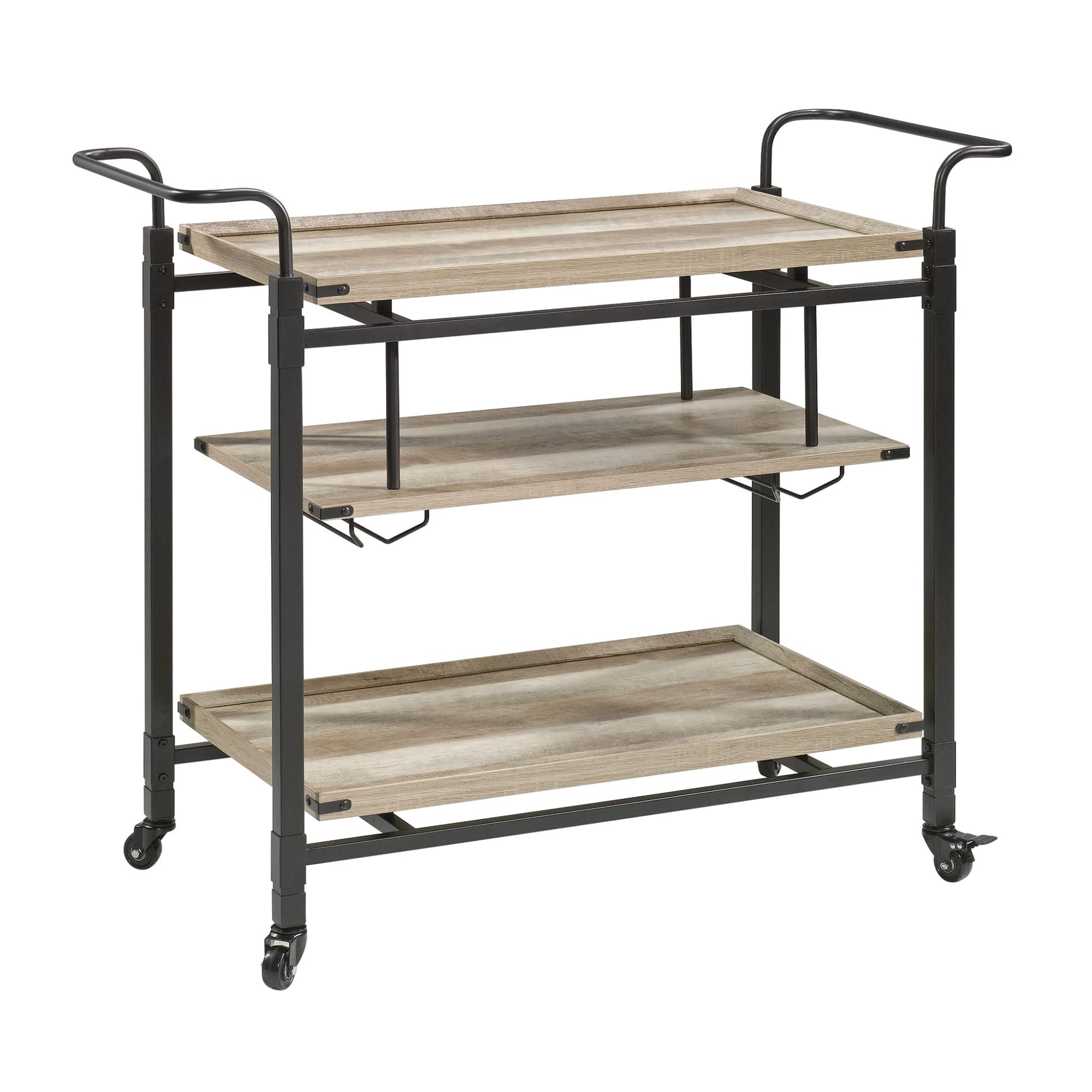 FONKIS Vintage Style Bar Cart with Weathered Finish - Perfect for Home Bar, Living Room Decor & Cocktail Party Serving