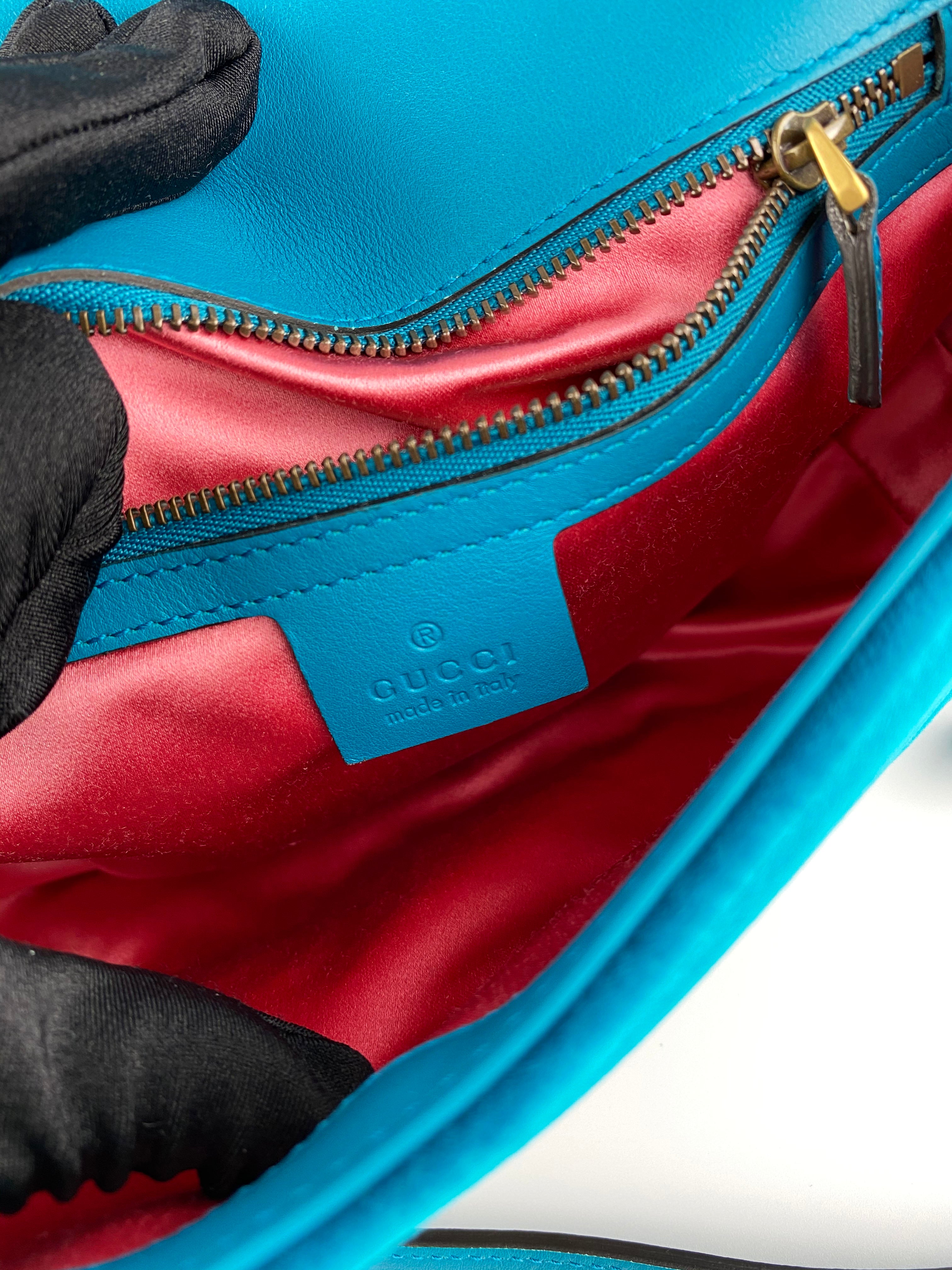 Gucci Marmont Bag in Teal Velvet - Luxury Designer Handbag for Women | Perfect for Parties, Date Nights & Special Occasions