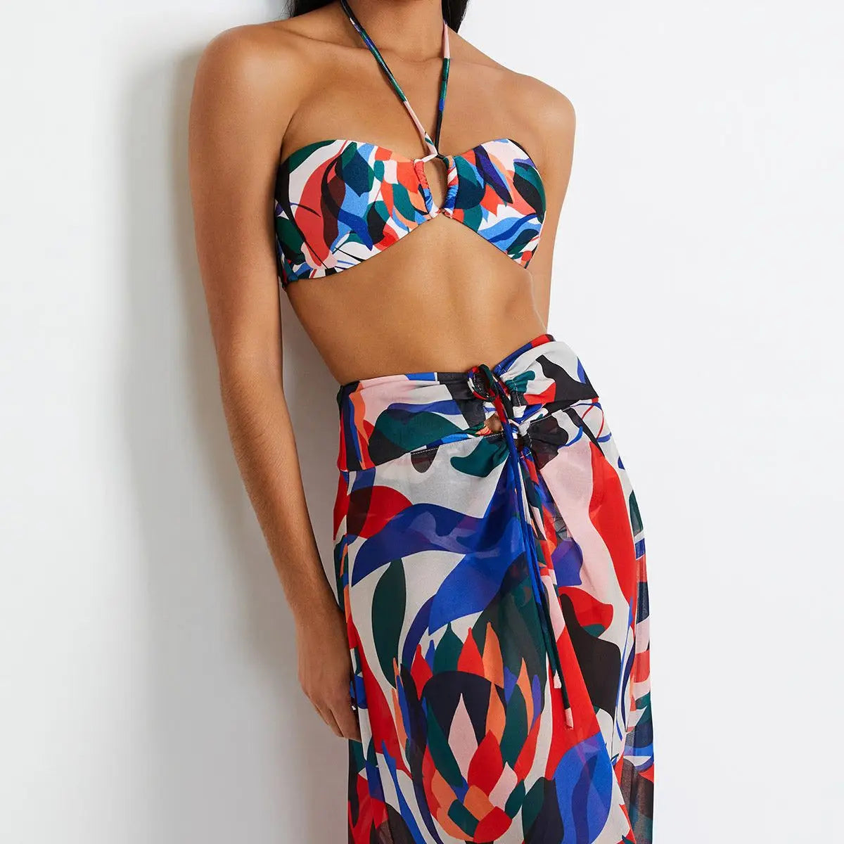 Vintage Floral Tie-Dye Beach Bikini Set - Sexy Triangle Micro Bikini with Sun Protection, Lace & Striped Design | Perfect for Pool Parties, Vacations & Summer Getaways
