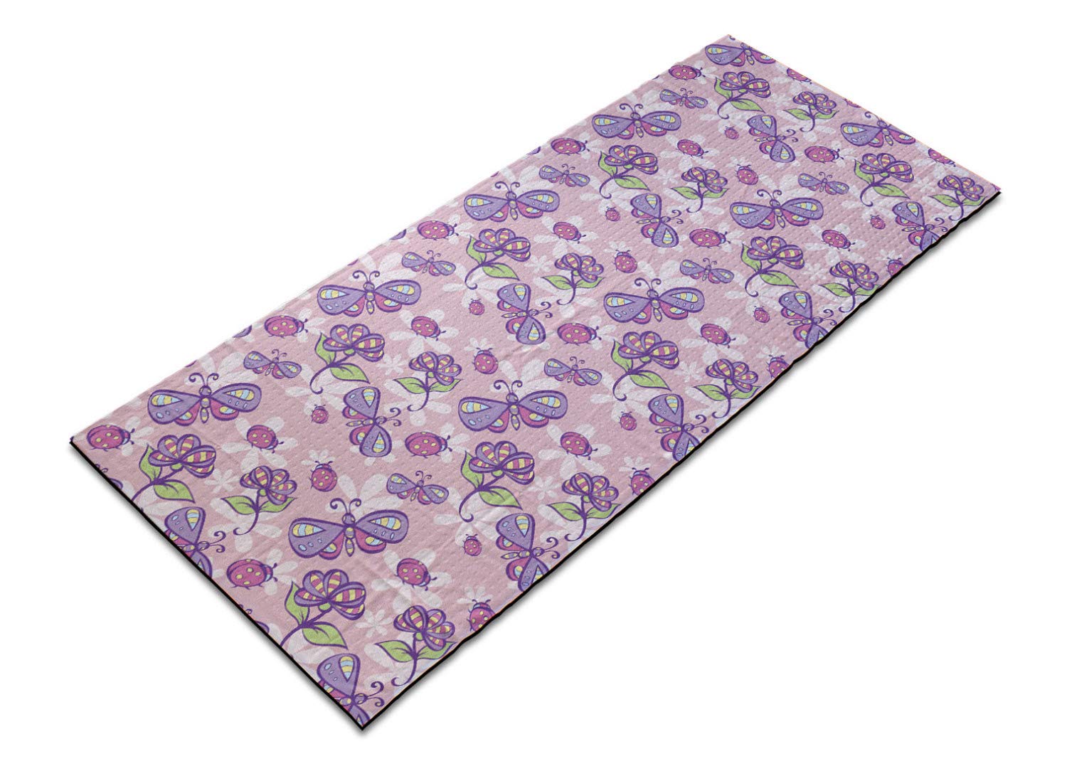 Ambesonne Floral Yoga Mat Towel - Non-Slip Sweat Absorbent Cover for Yoga, Pilates & Workouts | Butterfly Flower Design | 25