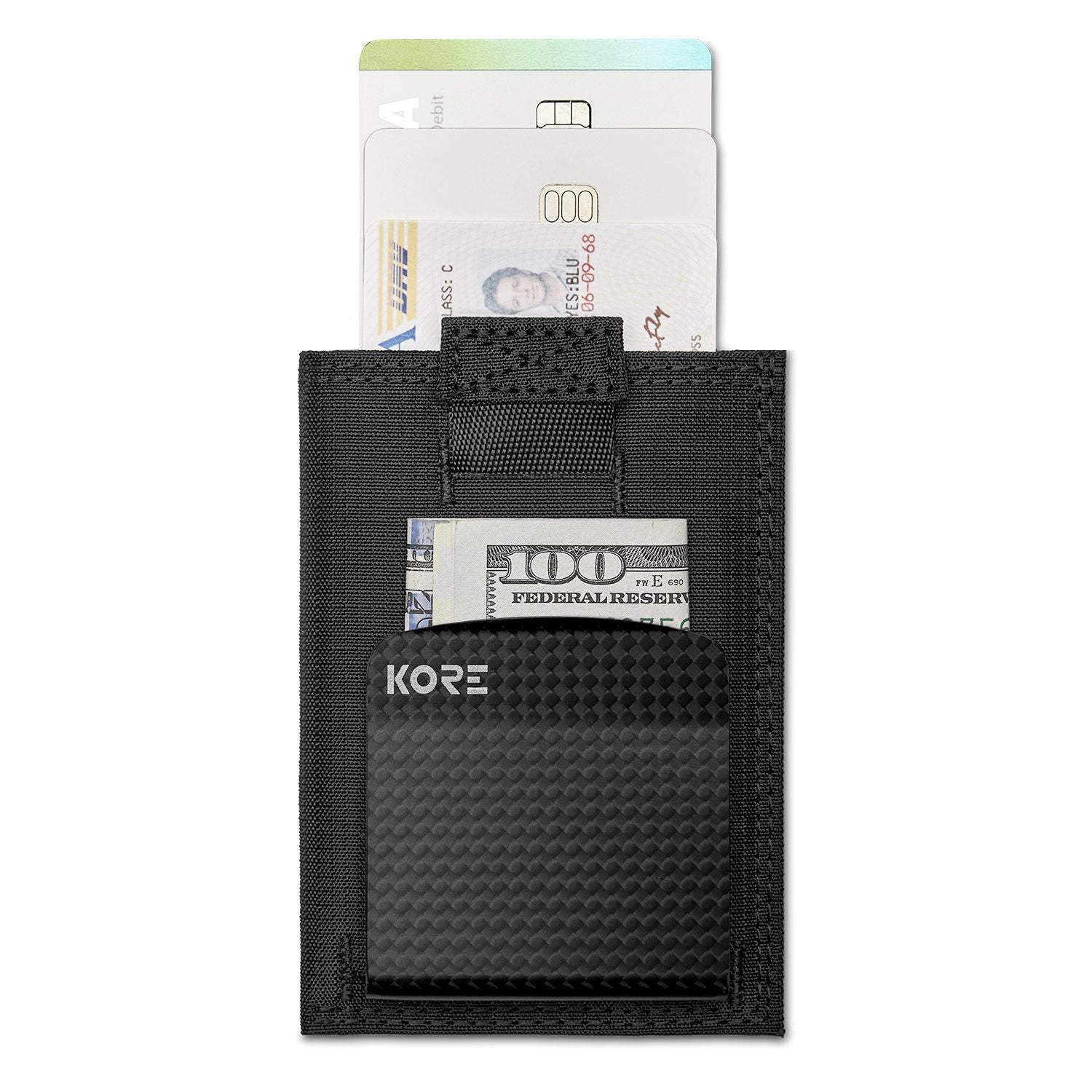 BLACK TACTICAL SLIM WALLET with CARBON FIBER MONEY CLIP - Ultra Thin RFID Blocking Minimalist Wallet for Men - Perfect for Everyday Carry, Travel & Business