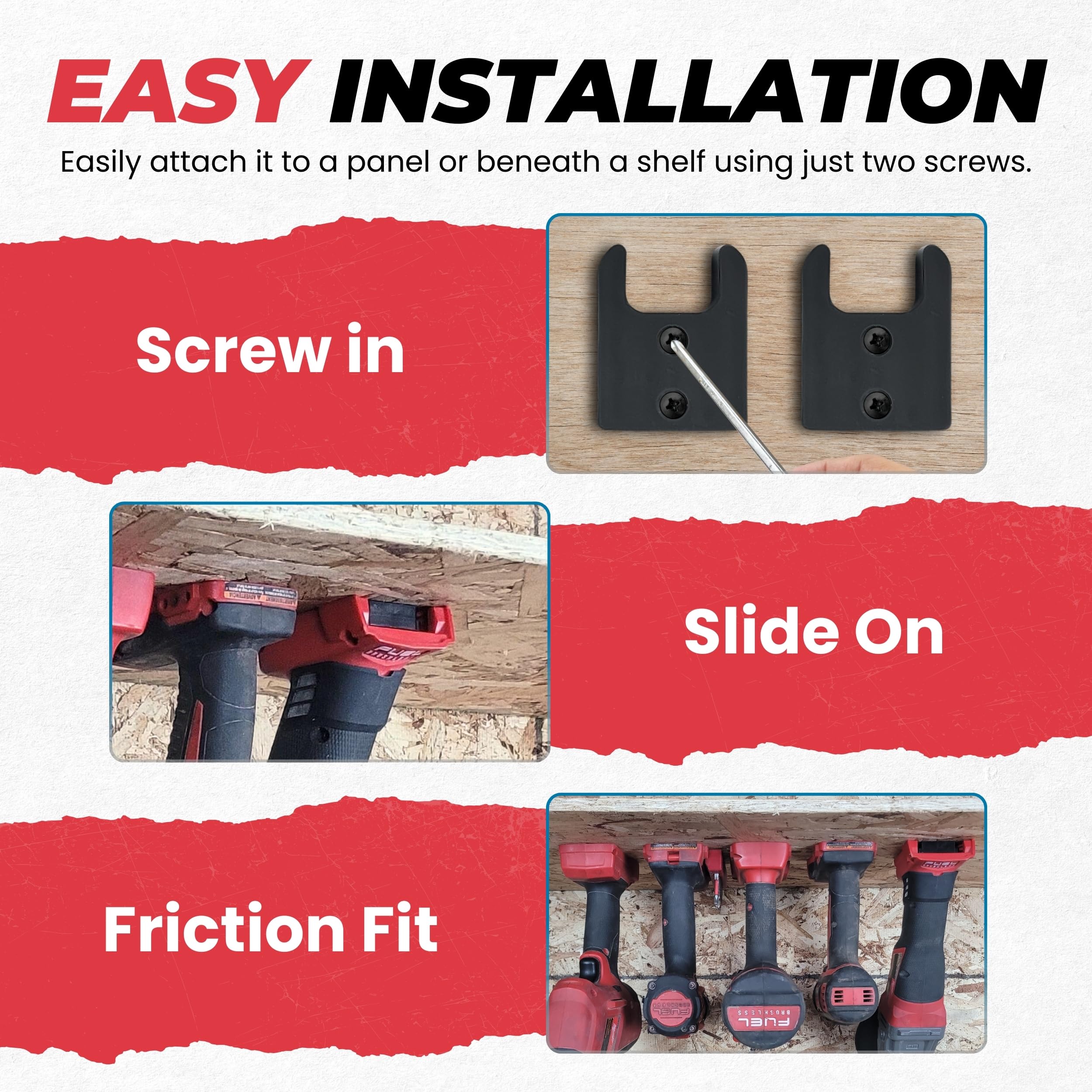 Milwaukee M18 Power Tool Holder & Garage Storage System - Wall Mount Organizer with Mounting Plate for M18 Tools (Black, 10-Pack) - Perfect for Workshop, Garage, and DIY Projects