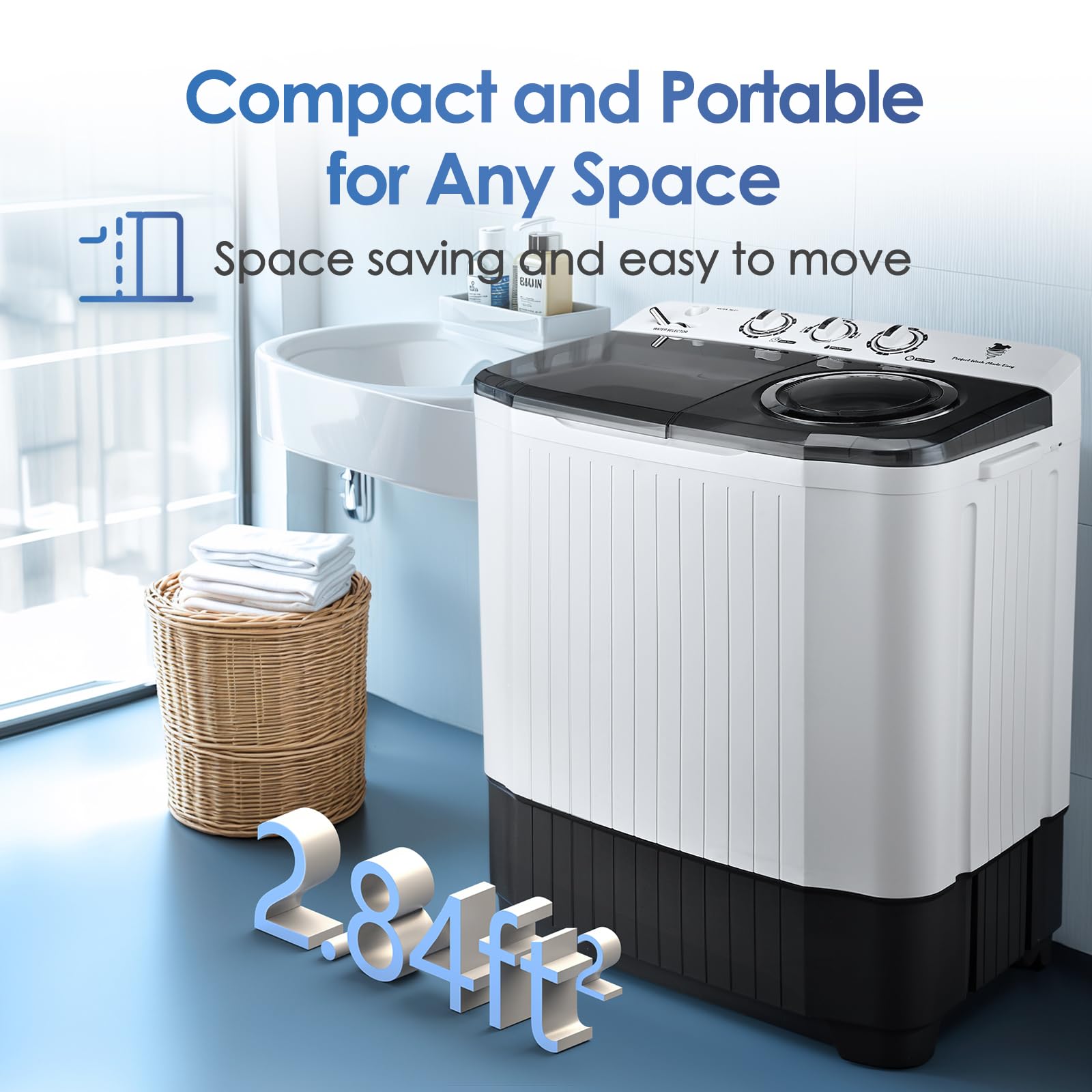 Portable Twin Tub Washing Machine - 28 Lbs Capacity (18 Lbs Washer + 10 Lbs Spinner) Compact Laundry Washer Dryer Combo for Apartments, Dorms, RVs & Camping - Perfect for Small Spaces, Travel & Off-Grid Living