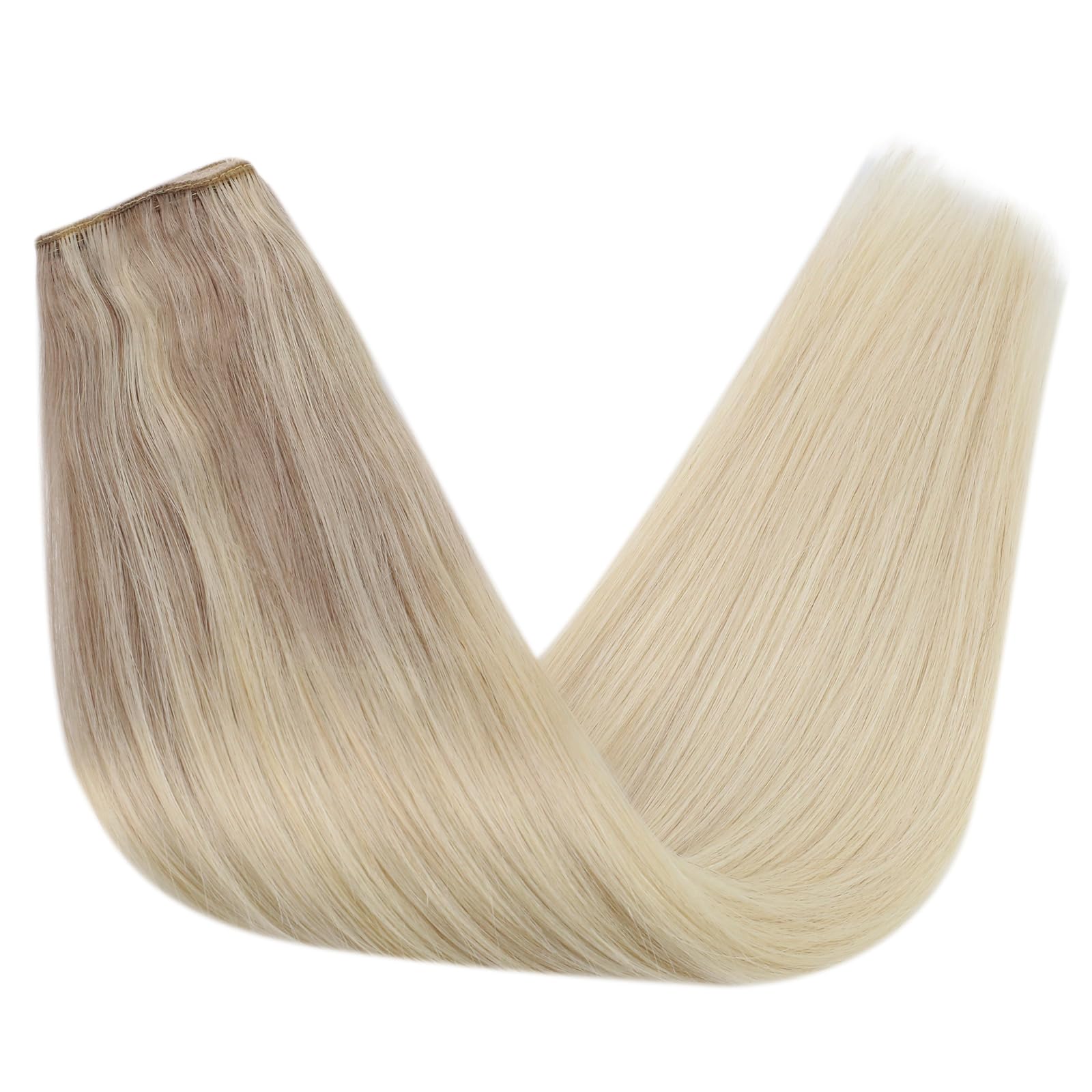 Sunny Wire Hair Extensions - 100% Real Human Hair, Invisible Fish Line Extensions - Ash Blonde to Platinum Blonde #18/22/60 - 20 Inch - Perfect for Parties, Weddings & Everyday Styling