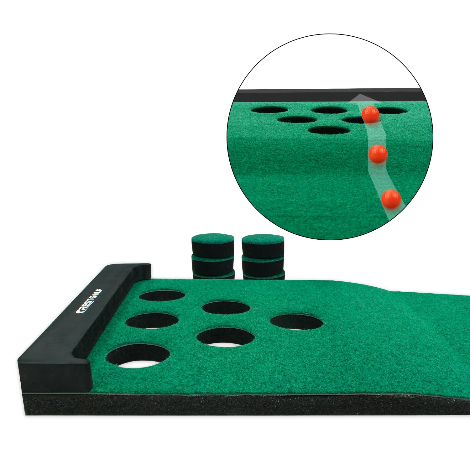 Pong Mat Golf Game Set - Green Indoor/Outdoor Putting Mat with 2 Adjustable Putters, 6 Golf Balls & 12 Hole Covers | Perfect for Short Game Practice, Office Parties, Backyard Fun & Family Entertainment