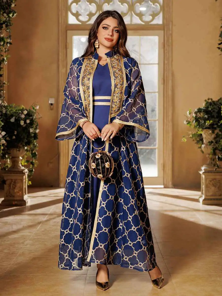 Muslim Women's 2-Piece Eid Caftan Dress Set with Doris Embroidery - Elegant Islamic Prayer Outfit for Ramadan & Special Occasions