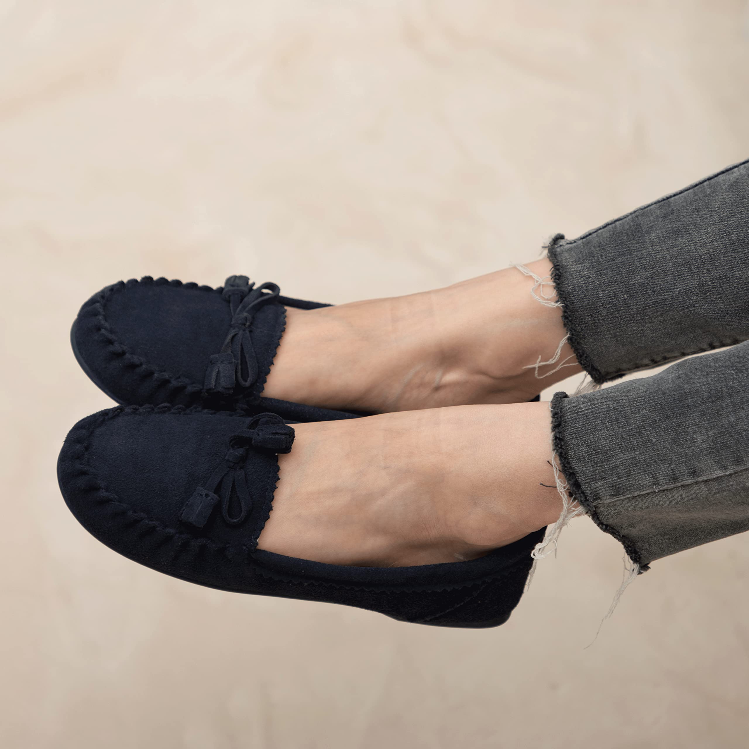 Women's Comfortable Flat Moccasin Slippers - Casual Loafers for Spring & Driving - Cozy House Shoes for Relaxing at Home, Running Errands or Road Trips