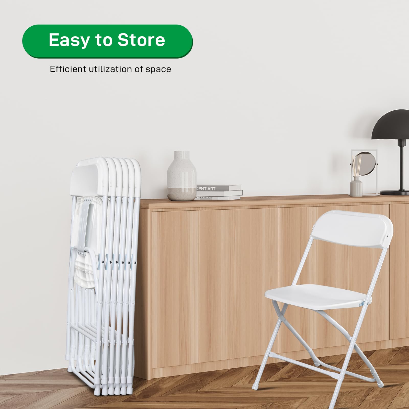 10 Pack White Plastic Folding Chairs - Heavy Duty Stackable Commercial Chairs with Steel Frame (350lbs Capacity) for Indoor Outdoor Use - Perfect for Home, Office, Wedding, Party, and Events