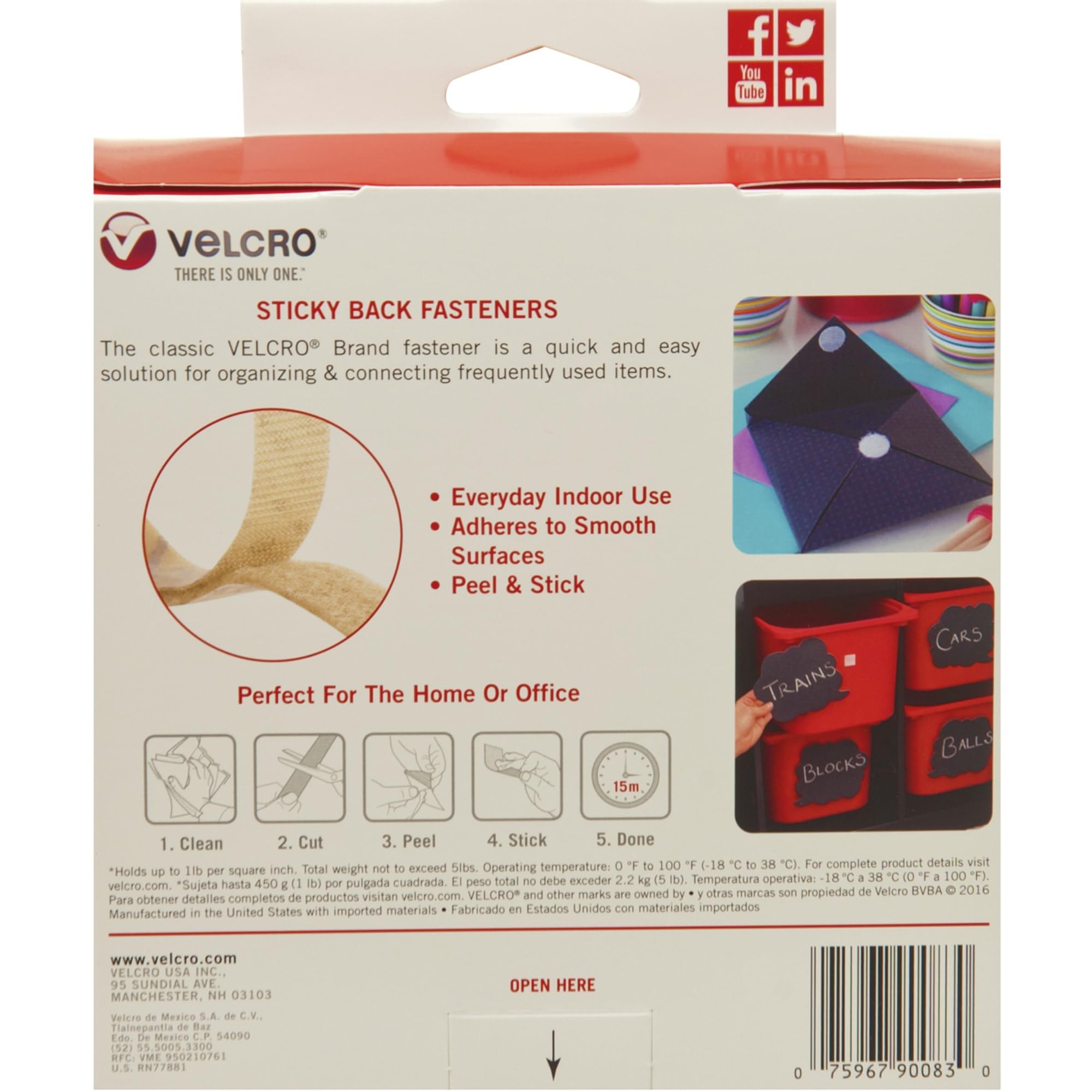 Velcro USA Brand Hook and Loop Fasteners - Strong Reusable Adhesive Strips for DIY, Crafts, Home Organization & Industrial Use
