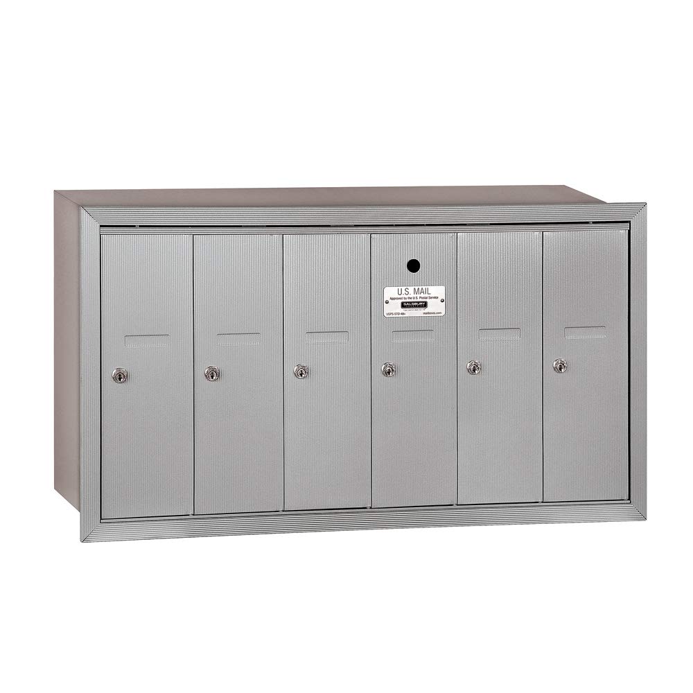 Salsbury Industries 3506ARU 6-Door Recessed Mounted Vertical Mailbox - USPS Approved Aluminum Mailbox for Apartment Buildings & Commercial Properties