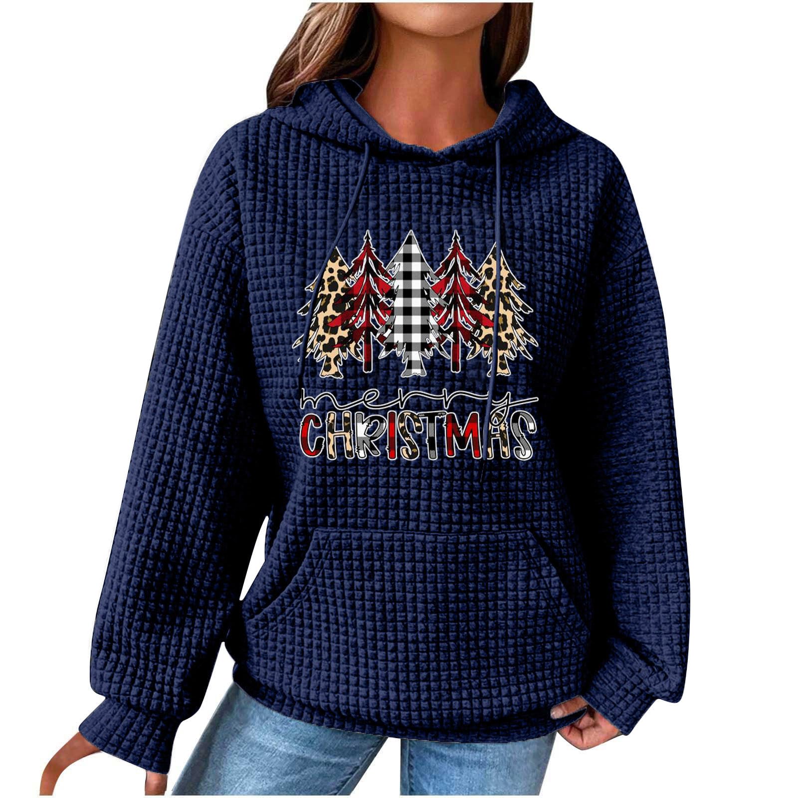 Women's Christmas Sweaters & Hoodies - Plus Size Quilted Waffle Pullover with Pocket | Cozy Holiday Loungewear for Winter Parties & Family Gatherings