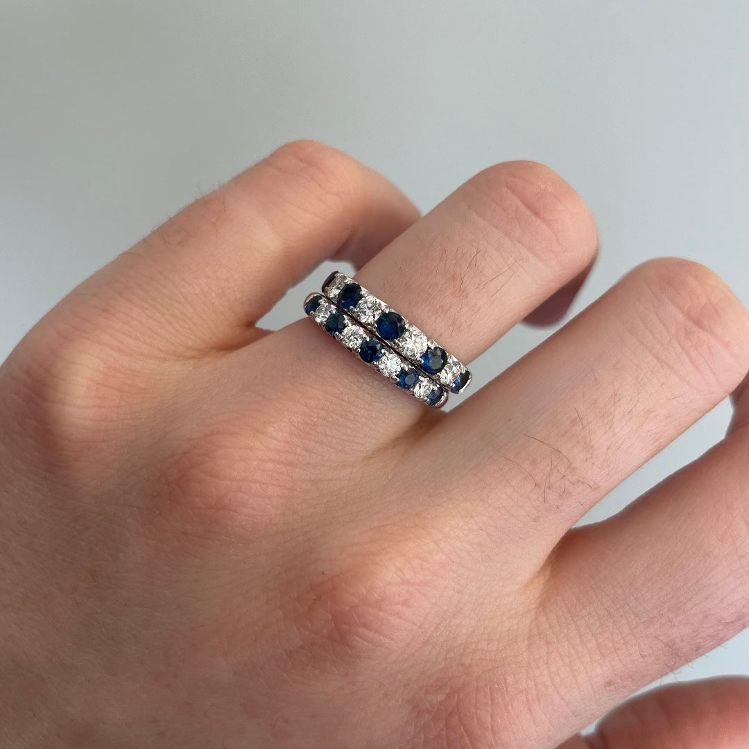 0.40ct Natural Sapphire & 0.25ct Diamond 14K White Gold Wedding Band Ring - Elegant Anniversary Gift for Her, Perfect for Engagement & Special Occasions
