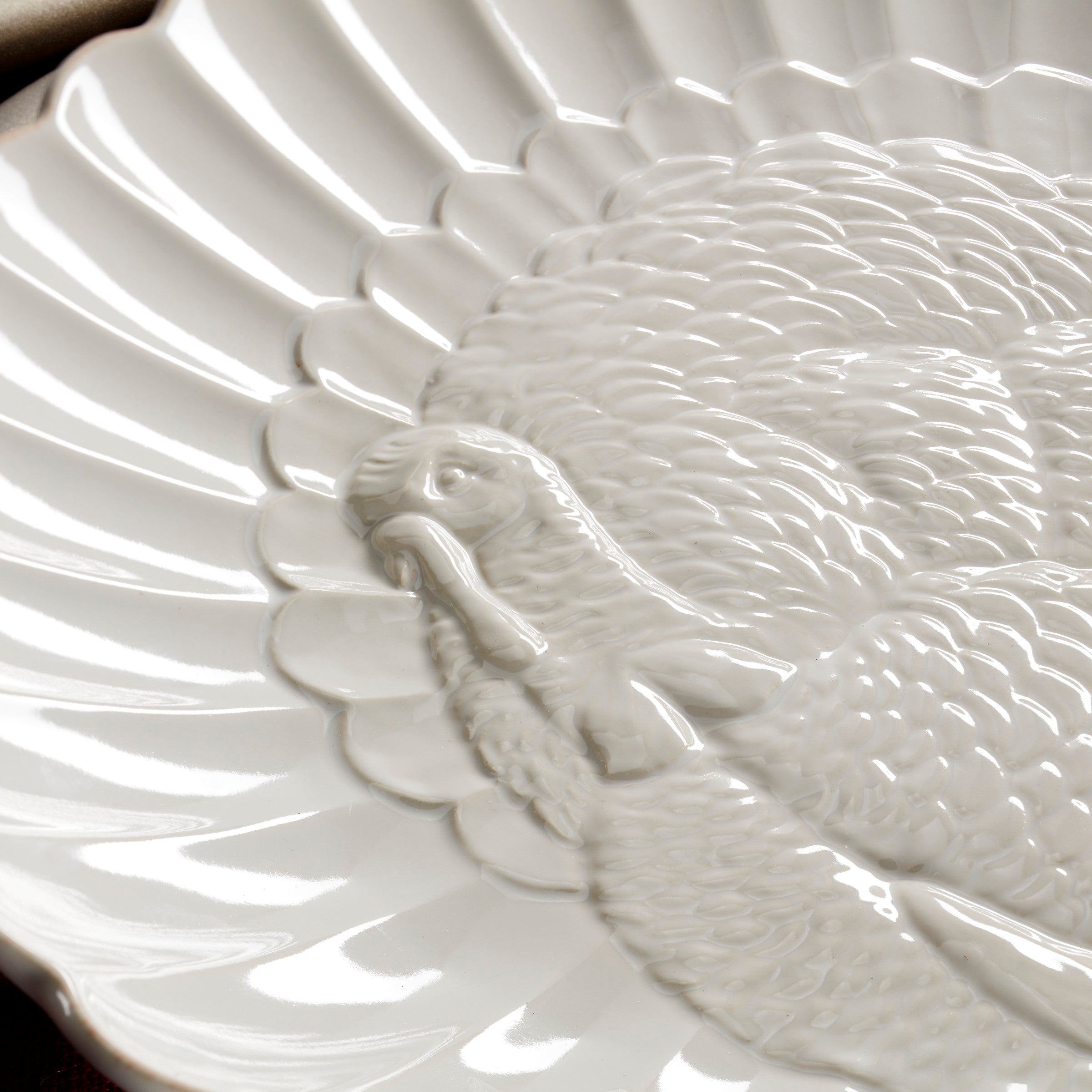 French Perle Carved Turkey Serving Platter - Elegant Porcelain Dinnerware for Holiday Feasts & Special Occasions