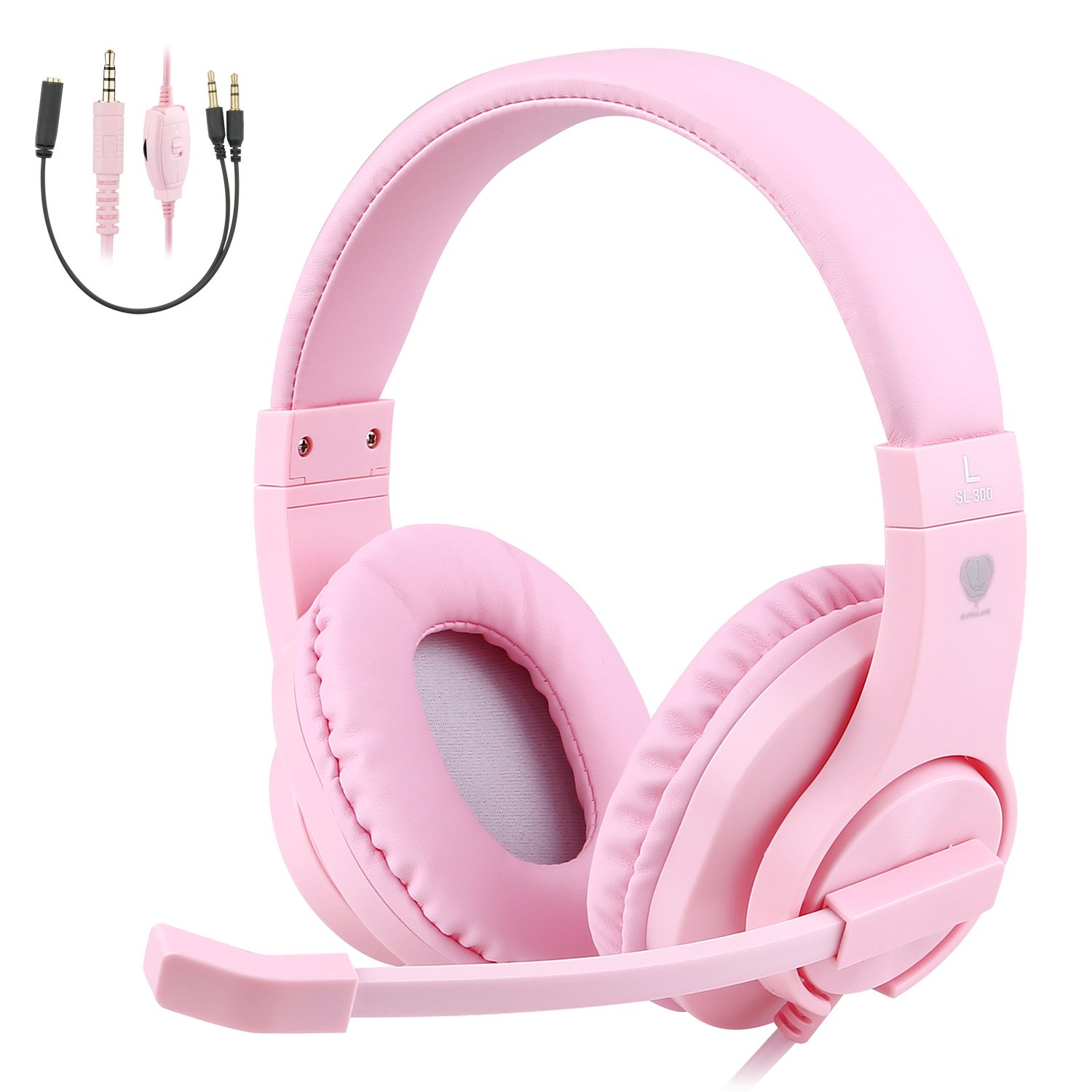 Kids Headphones for Online School - Over-Ear Stereo Gaming Headset with Mic & Volume Control for PS4/PS5/Xbox One - Pink (Ideal for Remote Learning, Gaming & Music for Boys & Girls)