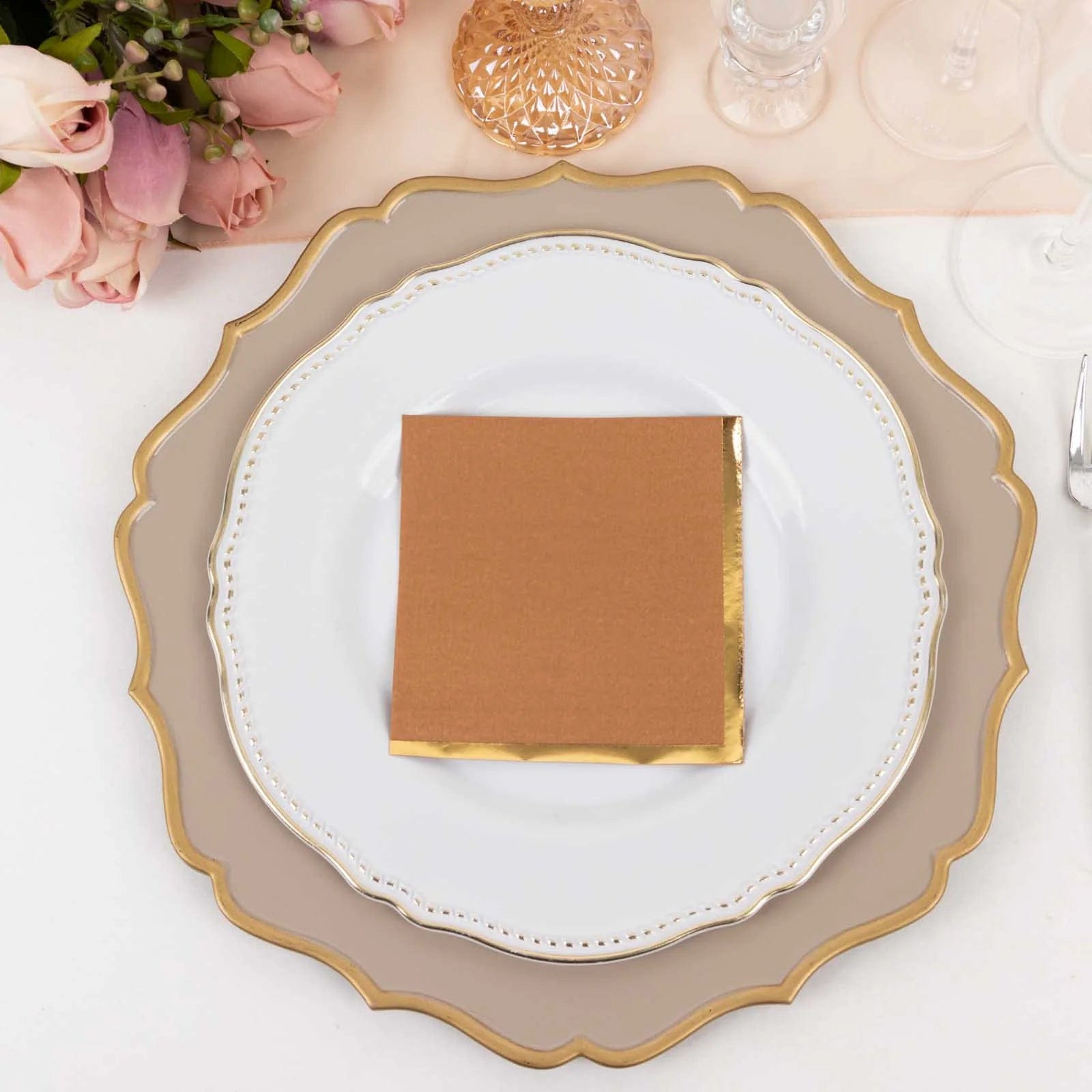 50 Soft 2-Ply Disposable Dinner Cocktail Napkins with Gold Foil Edge - Elegant Party Tableware for Weddings, Events & Home Entertaining