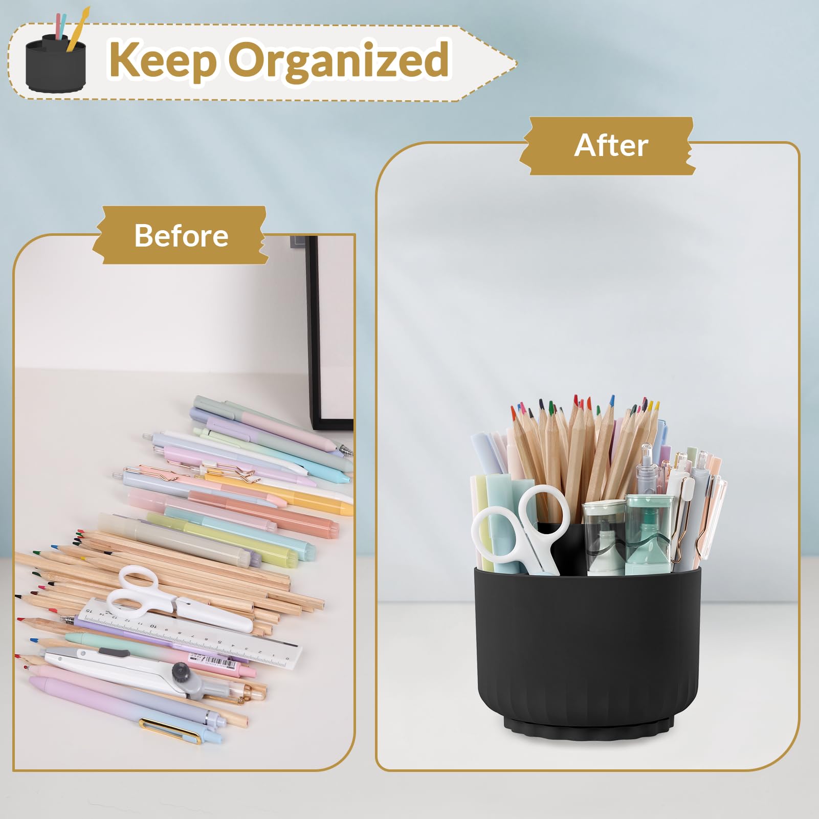 SKYDUE 360 Degree Rotating Pencil Pen Holder - Dual-Purpose Desk Organizer with 5 Slots | Office & School Supplies | Perfect for Desk Organization, Home Office Decor, and Study Room Accessories