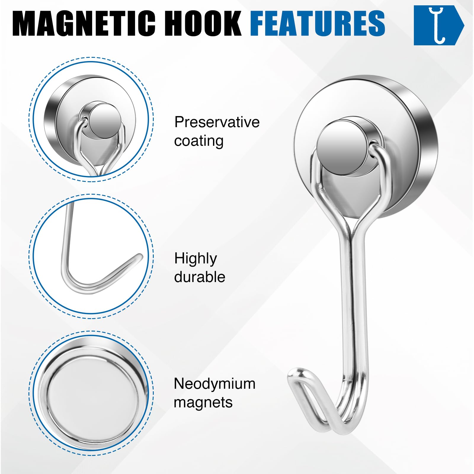 LOVIMAG 12-Pack Magnetic Hooks - Heavy Duty for Garage, Fridge & Travel