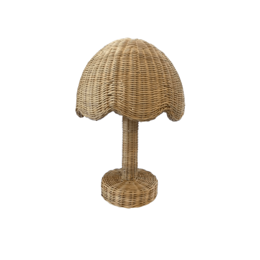Rattan Scalloped Bedside Lamp - Boho Style Nightstand Light with Natural Wicker Shade, Warm White Bulb Included - Perfect for Bedroom, Nursery, or Living Room Decor