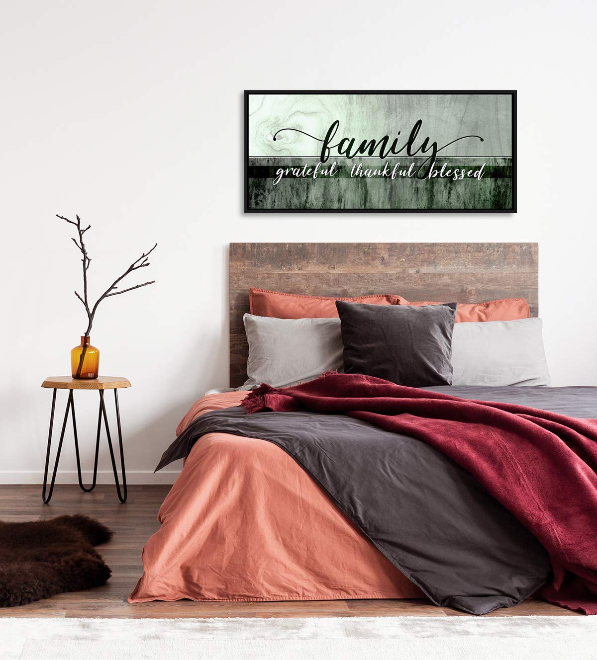 Christian Family Wall Decor - Blessed Thankful Grateful Sign with Floating Frame (Green, 42x19 Inch) - Perfect for Living Room, Bedroom & Home Decorations