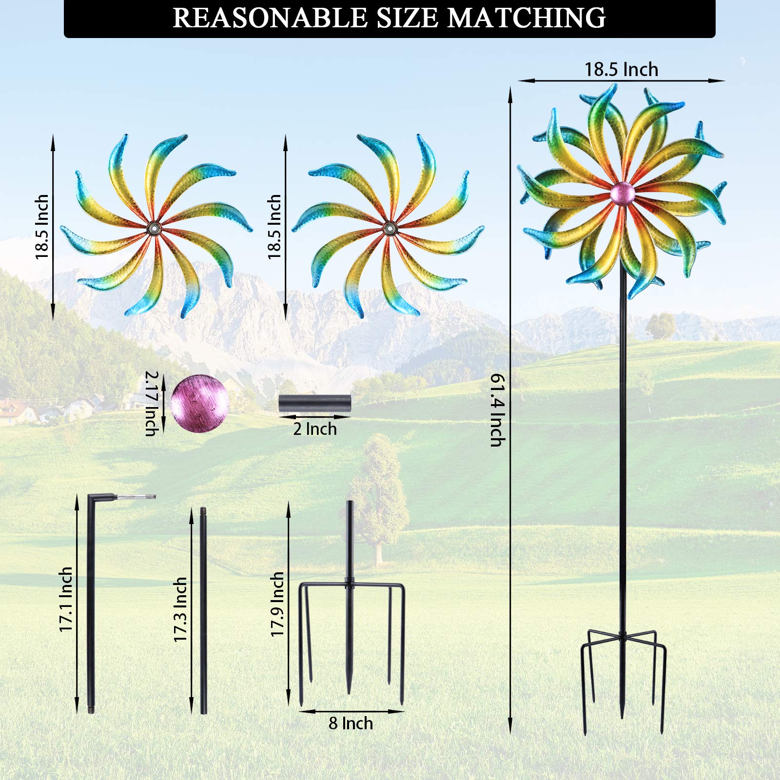 5 FT WONDER GARDEN Kinetic Wind Spinner - Metal Wind Sculpture for Outdoor Yard, Patio, Lawn & Garden Decor | Perfect for Backyard, Front Porch & Landscape Decoration