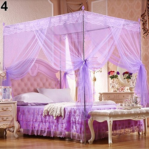 Romantic Princess Lace Mosquito Net Canopy - No Frame Bed Netting for Twin, Full, Queen & King Size Beds - Elegant Purple Bedroom Decor for Girls Room, Wedding, Nursery & Outdoor Use