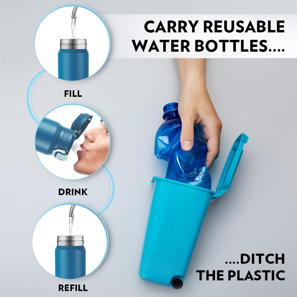 Borosil Aquasport 800ml Stainless Steel Insulated Water Bottle - 10 Hours Hot & Cold Retention, Double Wall Vacuum Insulated Flask for Office, Gym, School, Hiking & Outdoor Activities - 1 Year Warranty (Blue)