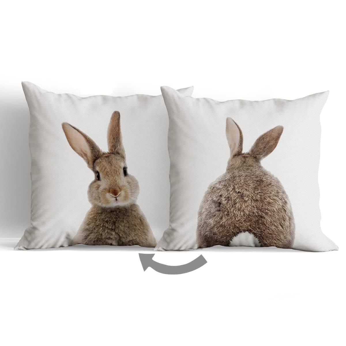 Huester 18x18 Inch Bunny Pillow Covers - Reversible Easter Throw Pillow Cases for Sofa, Bed, Farmhouse Decor - Cute Rabbit Themed Cushion Covers for Kids Room, Nursery & Rabbit Lovers Gift (Perfect for Easter Decorations, Spring Home Accents & Cozy Living Room Styling)