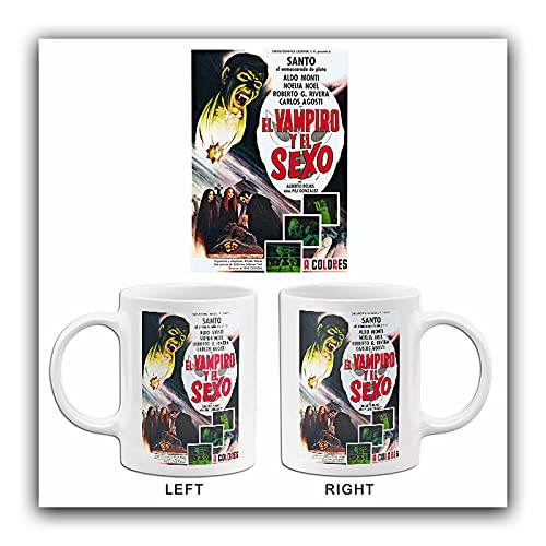 Vintage 1969 Santo in Sex and The Vampire Movie Poster Mug - Collectible Coffee Cup for Horror Film Fans - Perfect for Home, Office & Movie Themed Gifts
