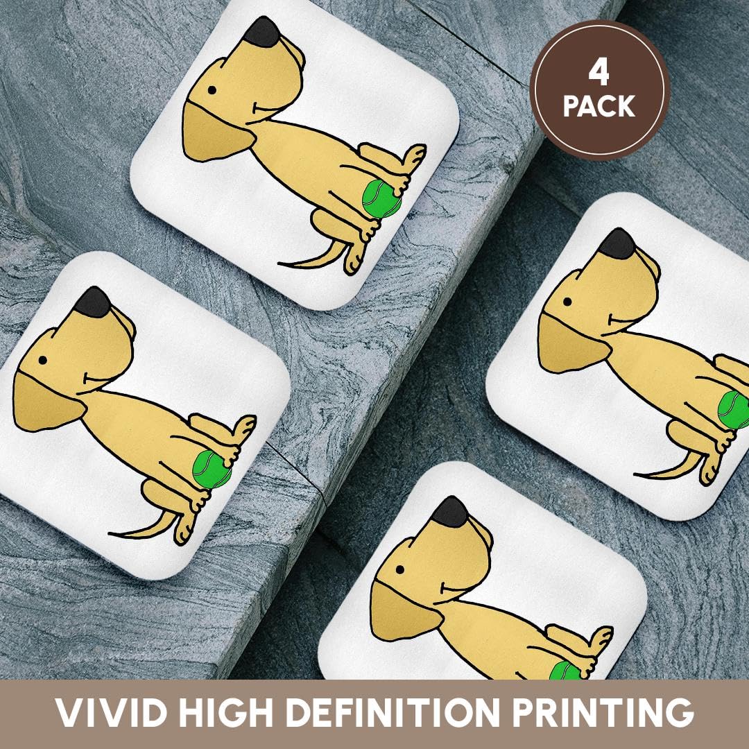 4pcs Funny Labrador Coasters - Cute Dog with Tennis Ball for Home Decor