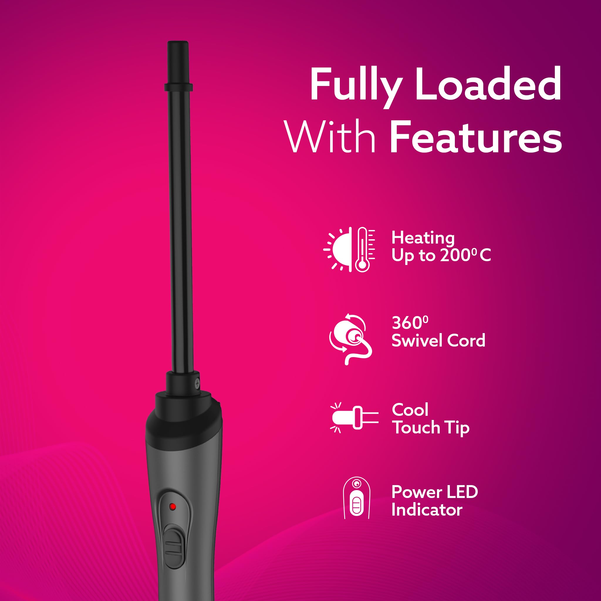 Agaro HC8001 Professional Hair Curler - 10MM Barrel, Rod, Tong & Chopstick Styler with Ceramic Coated Plates, Cool Touch Tip & Fast Heating for Women - Perfect for Maggie Curls, Beach Waves & Everyday Styling (Grey & Black) - Salon-Quality Results at Home