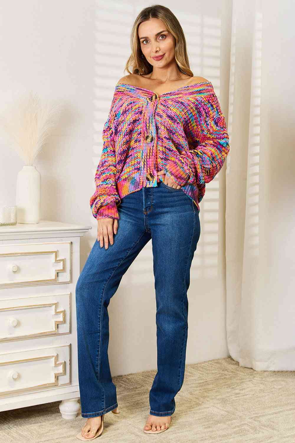 Stylish Multi-Color V-Neck Long Sleeve Cardigan Sweater for Women | Soft & Comfortable Knitwear | Perfect for Office, Casual Outfits & Fall Layering