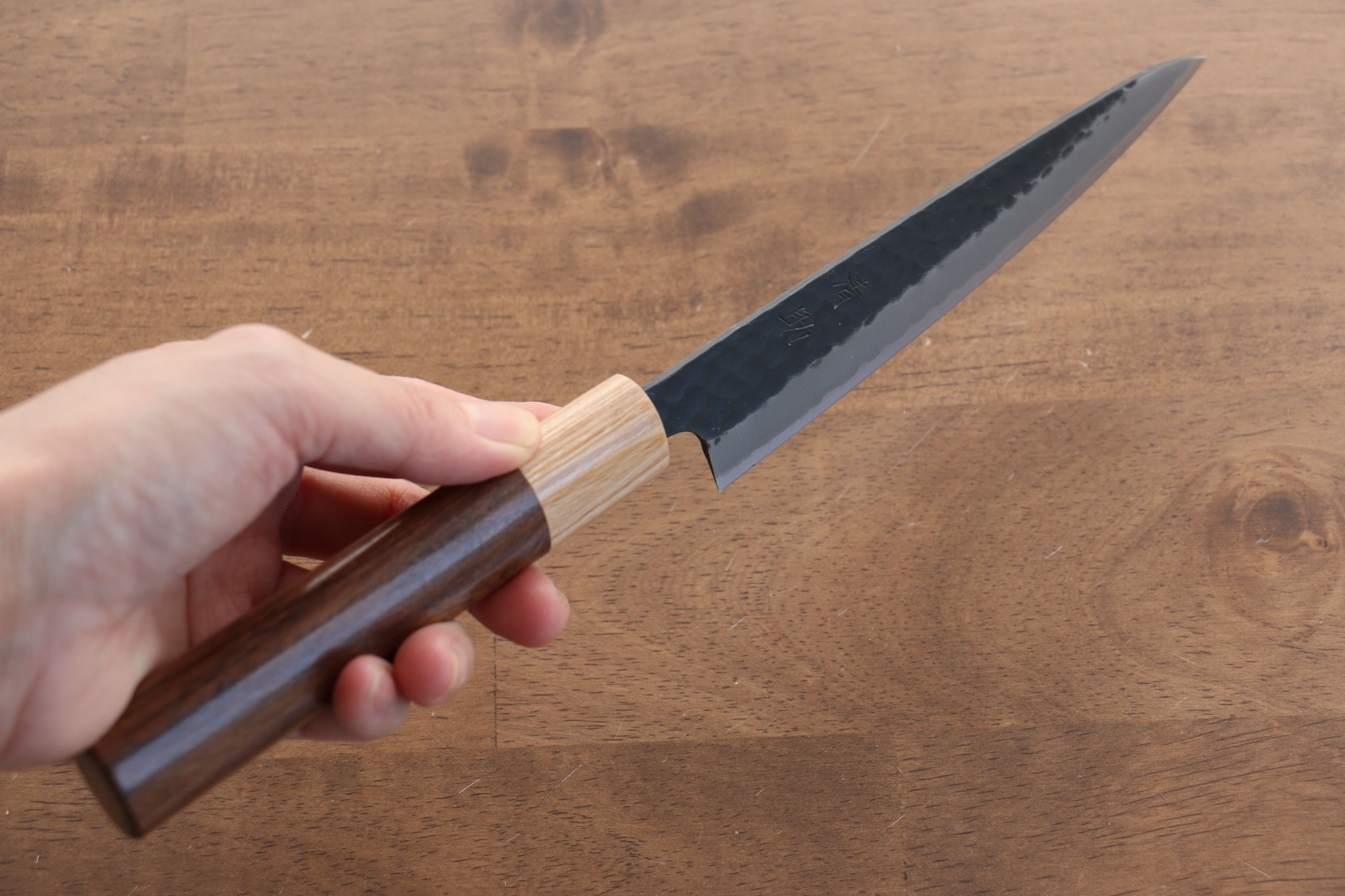 Seisuke Kokubyaku Blue Super Hammered Petty Utility Knife 135mm - Japanese Chef Knife with Morado Wood Handle for Precision Slicing, Peeling & Garnishing - Perfect for Home Cooks & Professional Kitchens