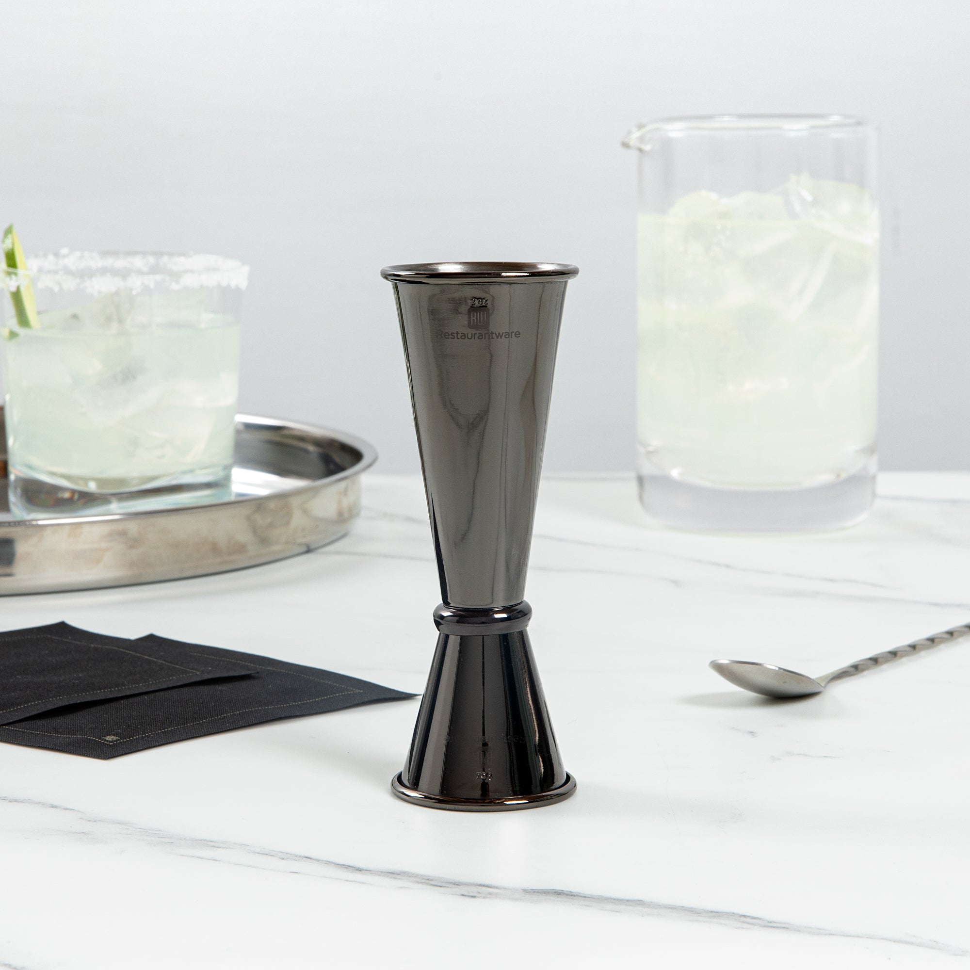 Premium 1 oz / 2 oz Black Stainless Steel Cocktail Jigger - Japanese Style Bar Measuring Tool - Perfect for Mixing Cocktails, Bartending & Home Bars