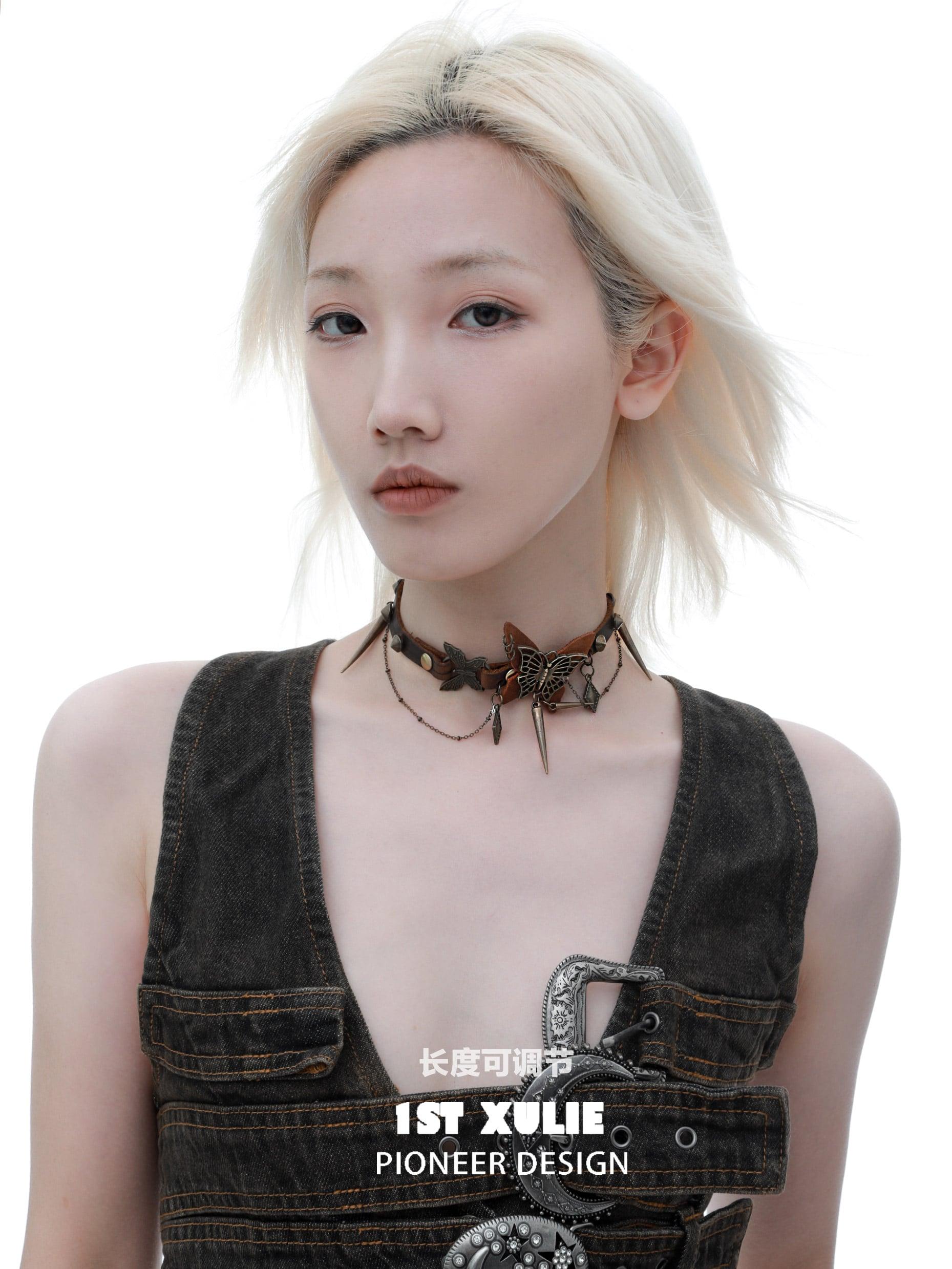 ButterflyWasteland Genuine Cowhide Butterfly Collar Choker Necklace for Women - Gothic Punk Fashion Accessory for Parties, Concerts & Photo Shoots