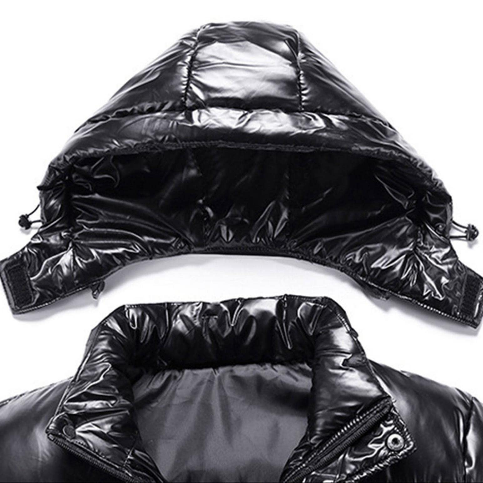 Men's Winter Puffer Jacket - Thick Warm Shiny Bubble Coat with Detachable Hood, Waterproof Down Jacket for Outdoor Activities, Skiing & Cold Weather Protection
