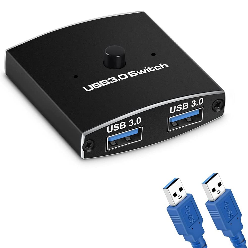 AIDIRui USB 3.0 KVM Switch Selector - 2 Port 5Gbps High Speed 2 in 1 Out Hub for Printer, Keyboard, Mouse Sharing - Perfect for Home Office & Multi-Computer Setup
