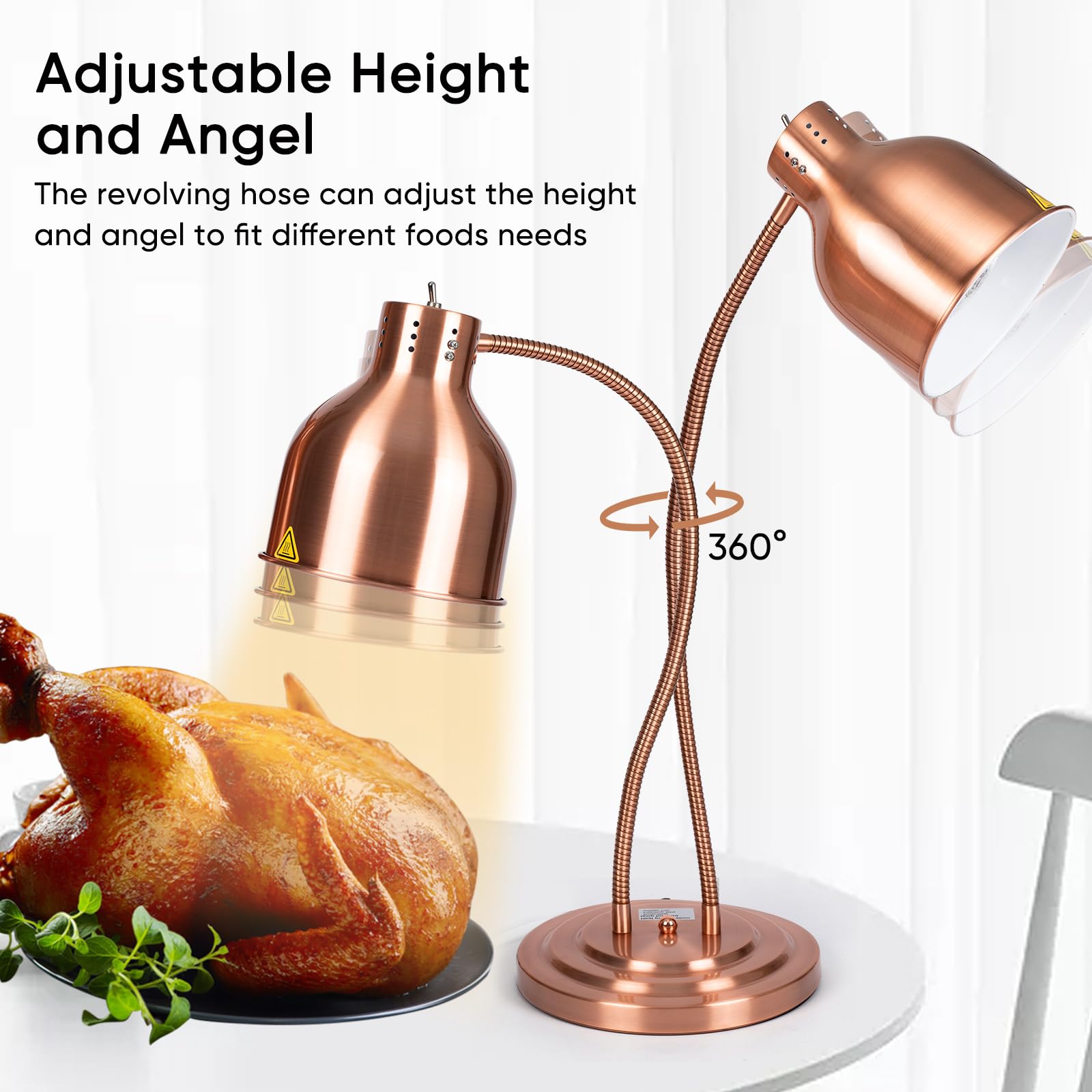 Commercial Food Warming Lamp - Soko Dual 250W Heat Lamp with 360° Adjustable Head for Buffets, Restaurants & Home Kitchens | Rose Gold Food Warmer for Parties, Catering & Food Display
